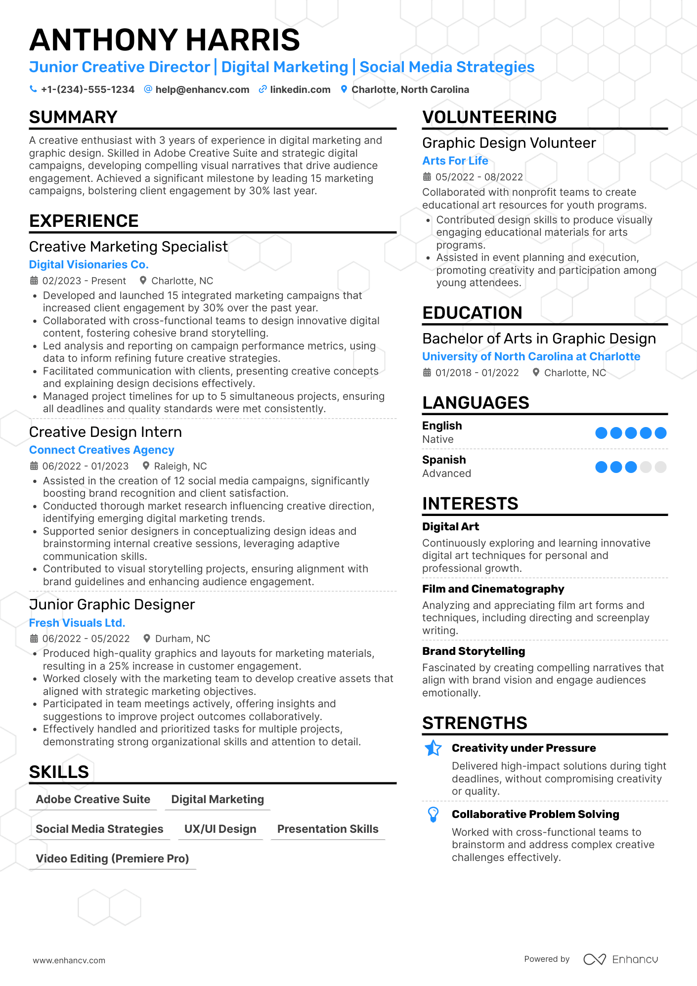 A resume example of a Junior Creative Director