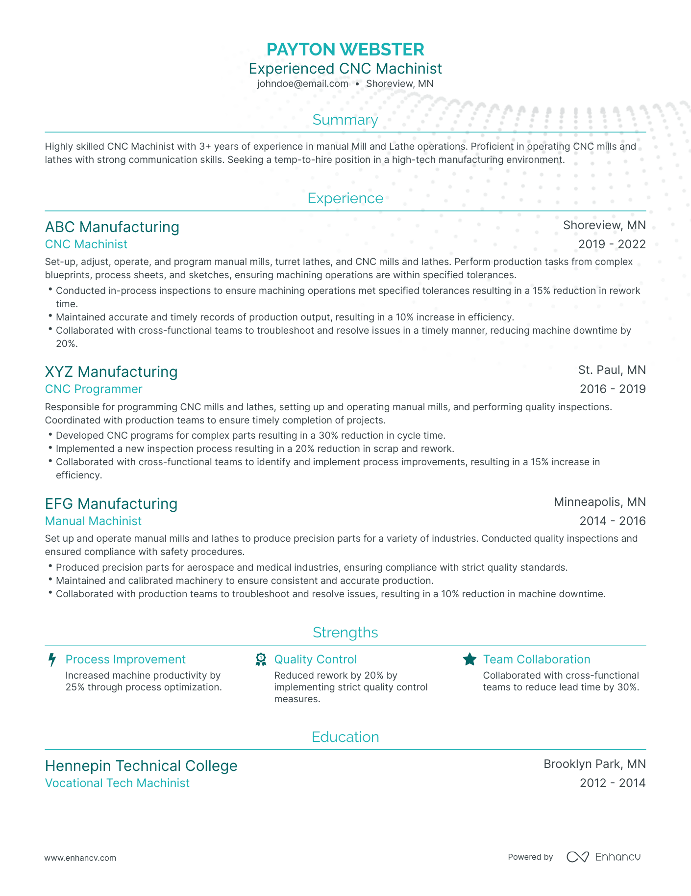 Traditional Cnc Machinist Resume Template