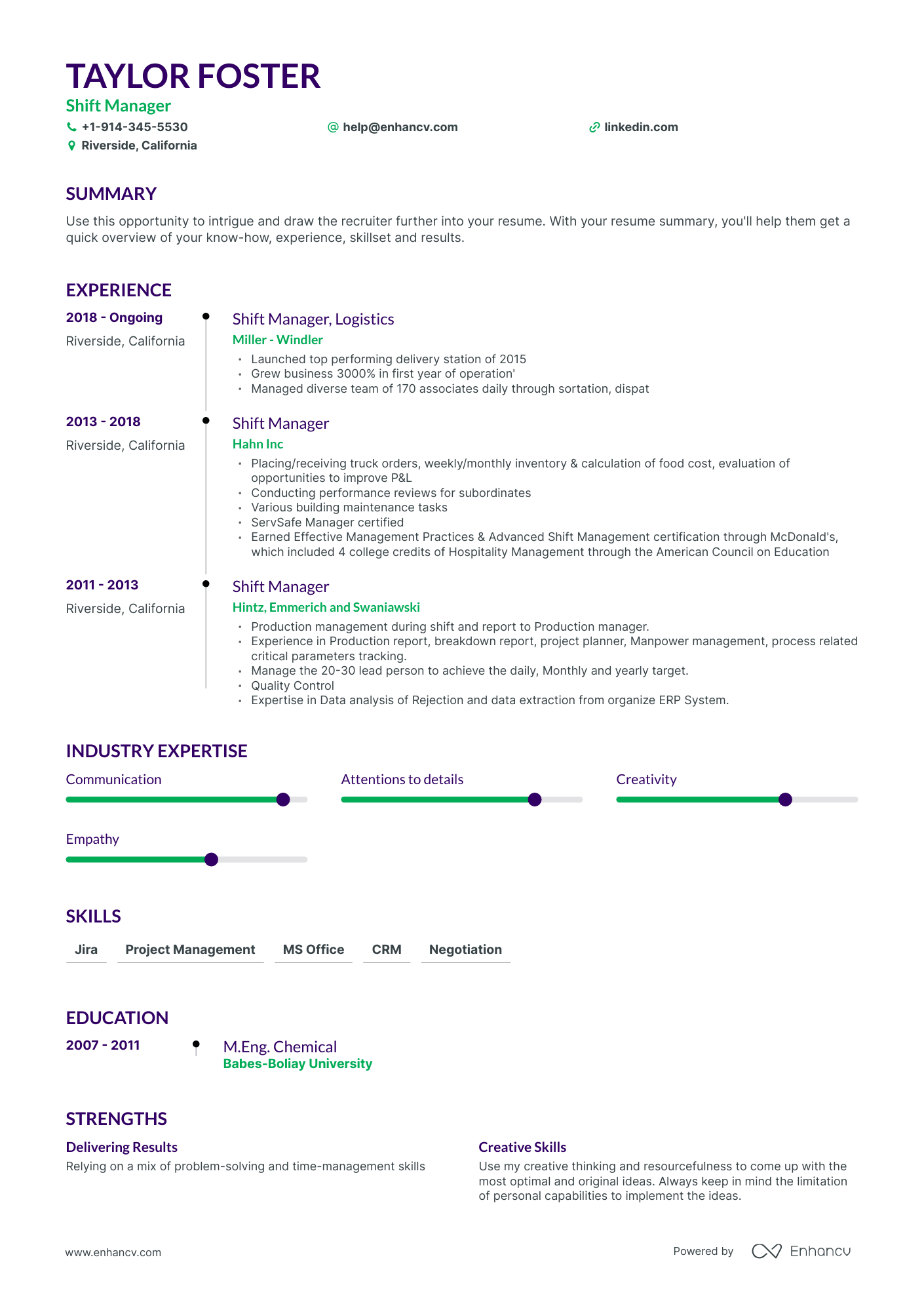 Shift Manager Resume Examples & Guide for 2023 (Layout, Skills ...