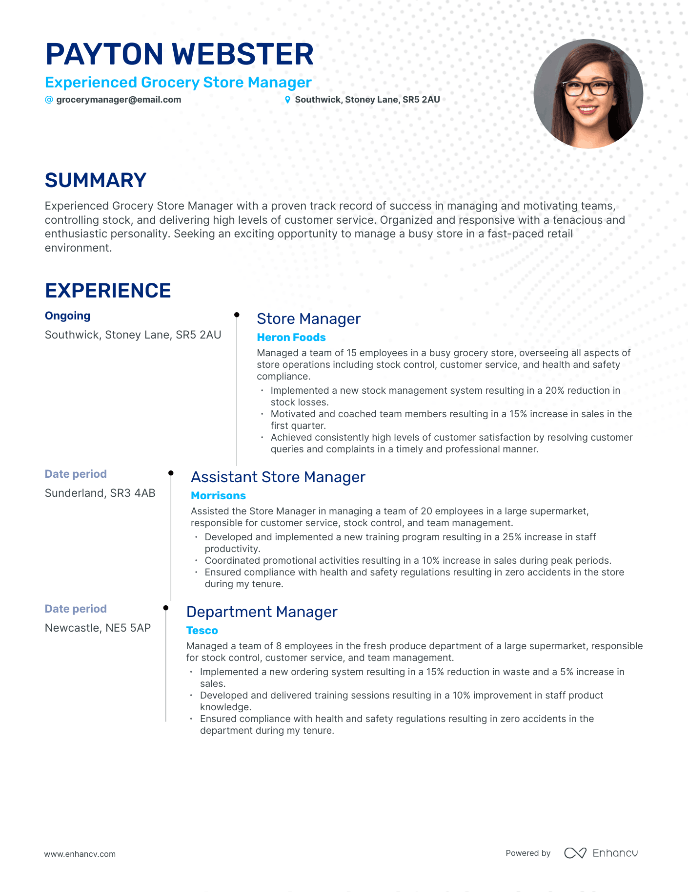 Timeline Grocery Store Manager Resume Template