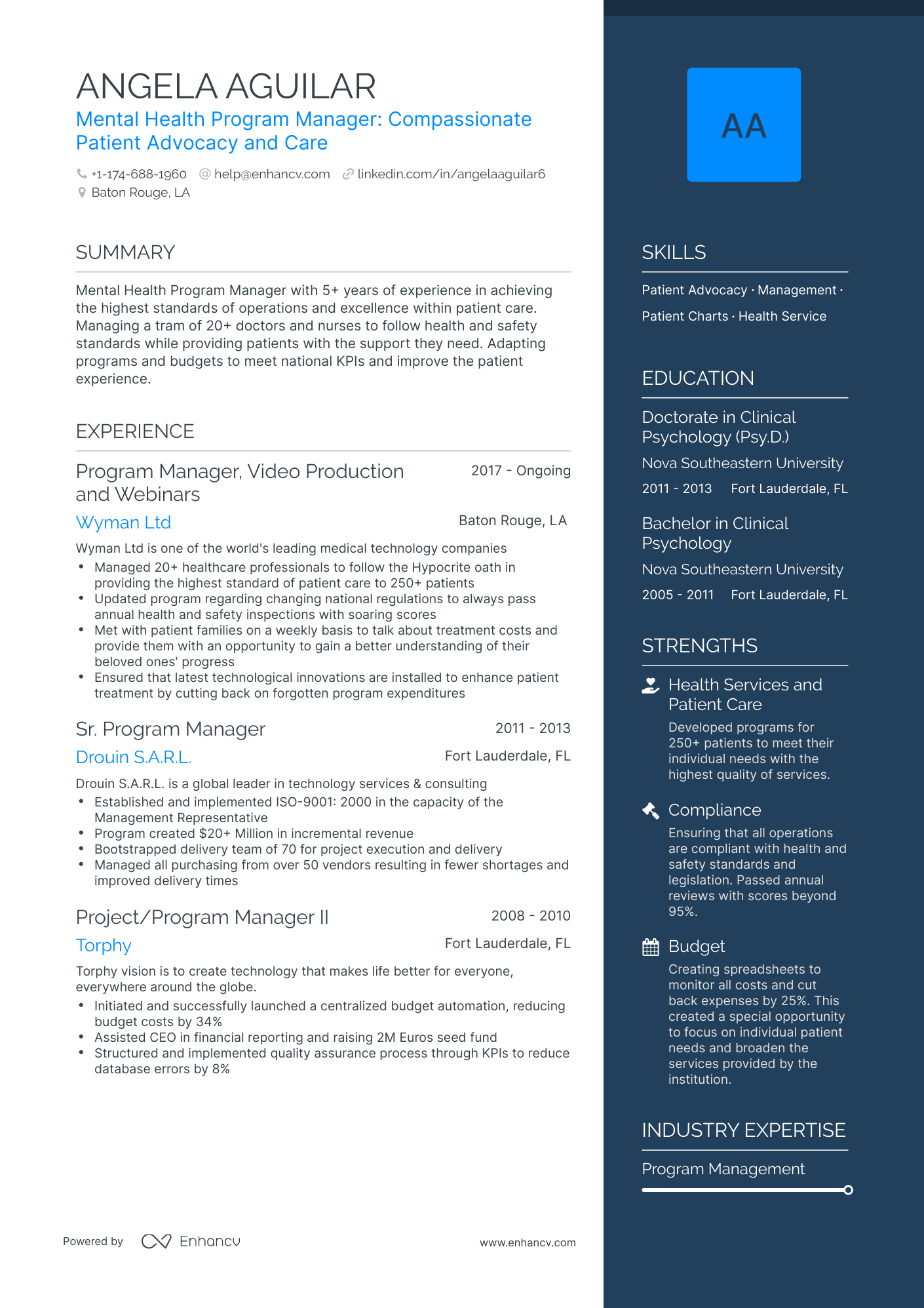 One Page Mental Health Program Manager Resume Template