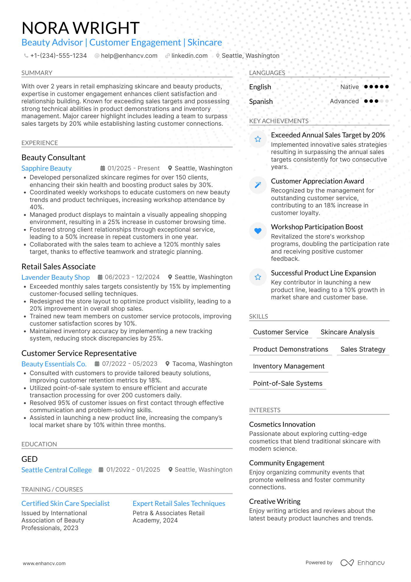 A resume example of a Beauty Consultant