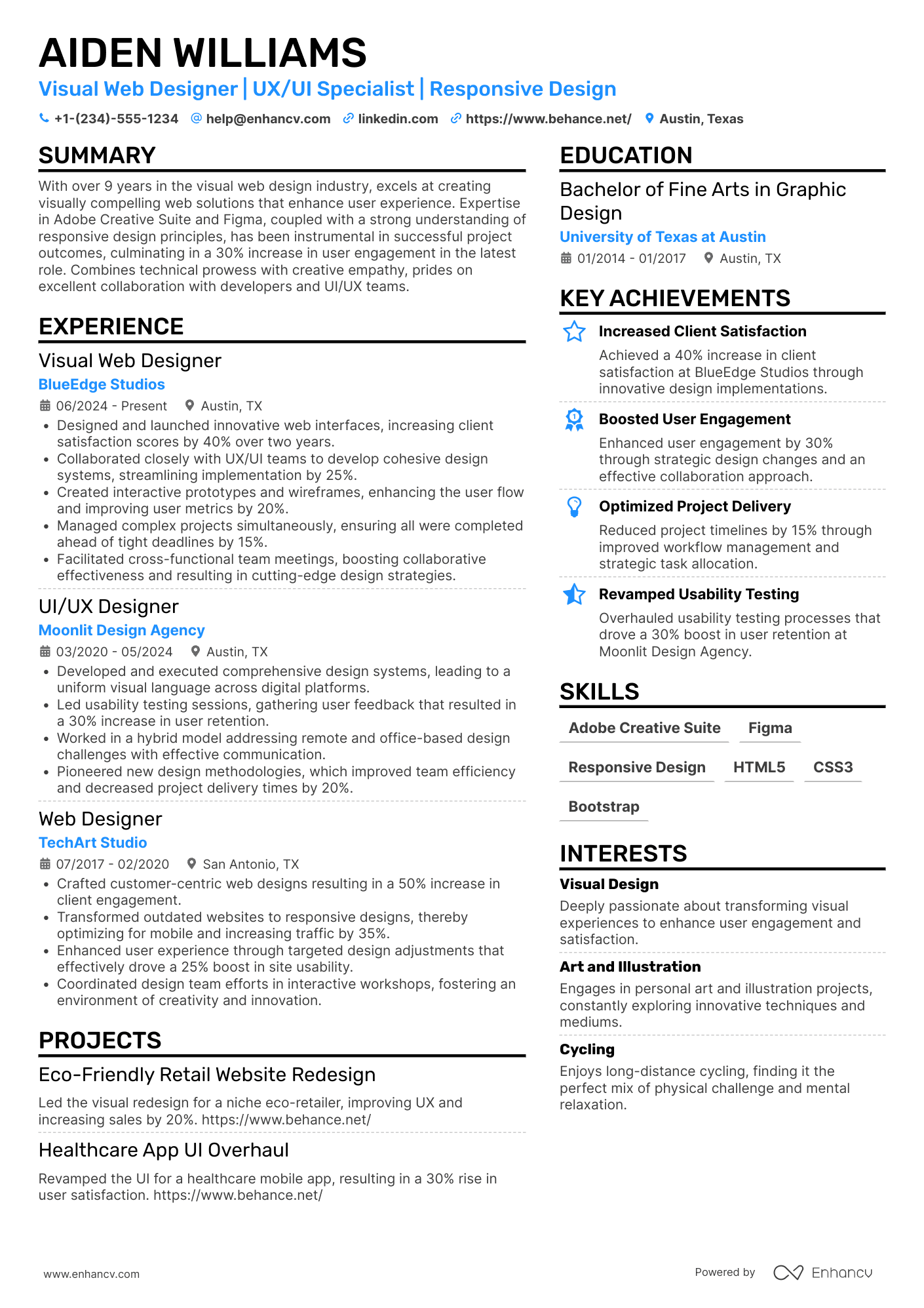 A resume example of a Visual Web Designer
