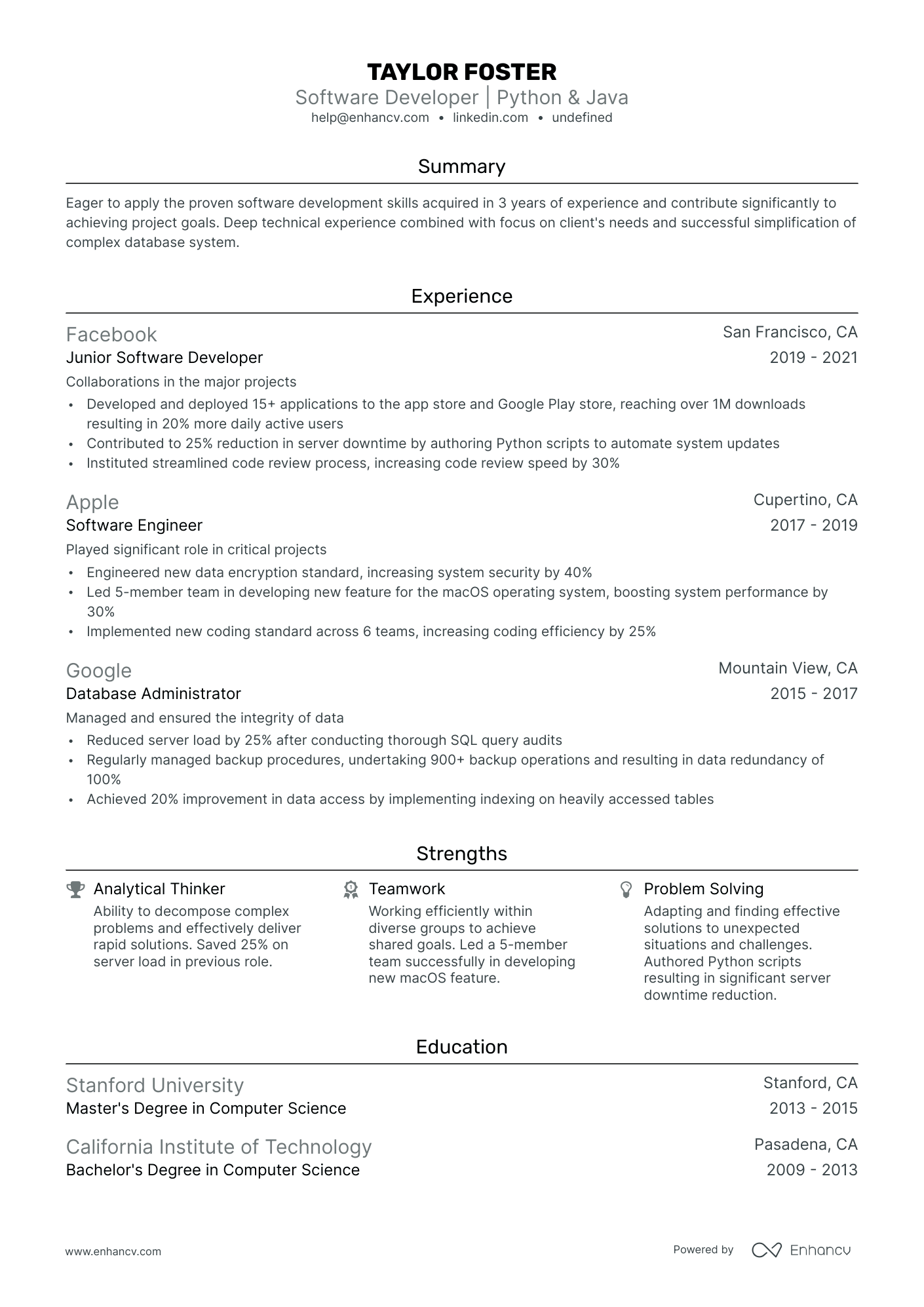 computer science graduate resume summary