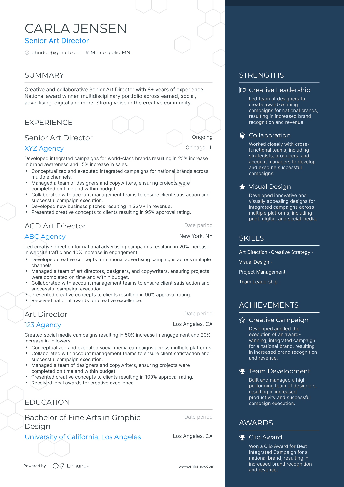 One Page Senior Art Director Resume Template