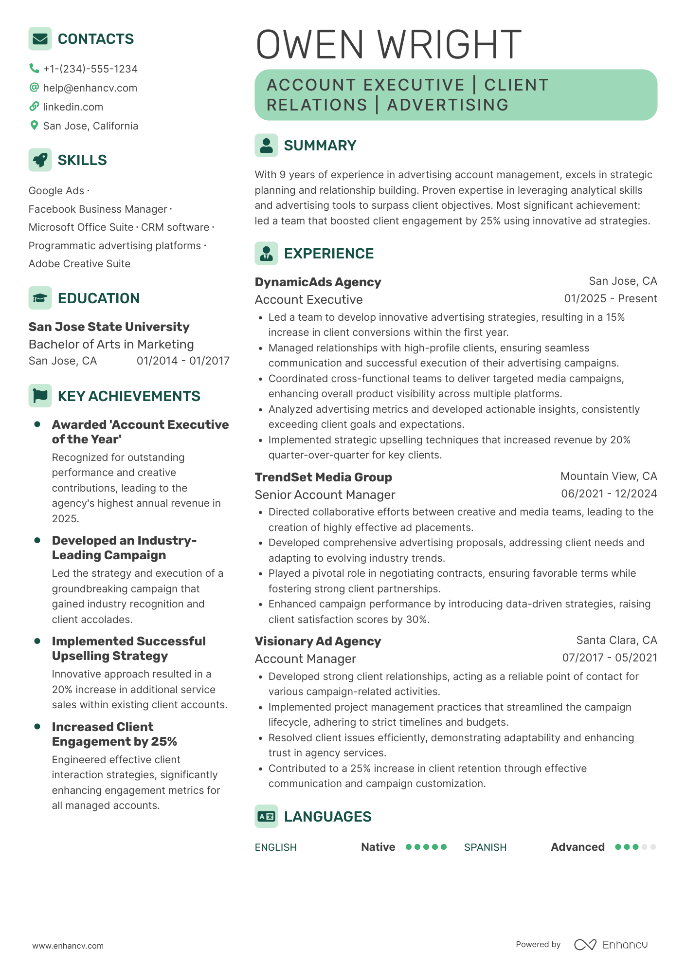 A resume example of a Account Executive Advertising