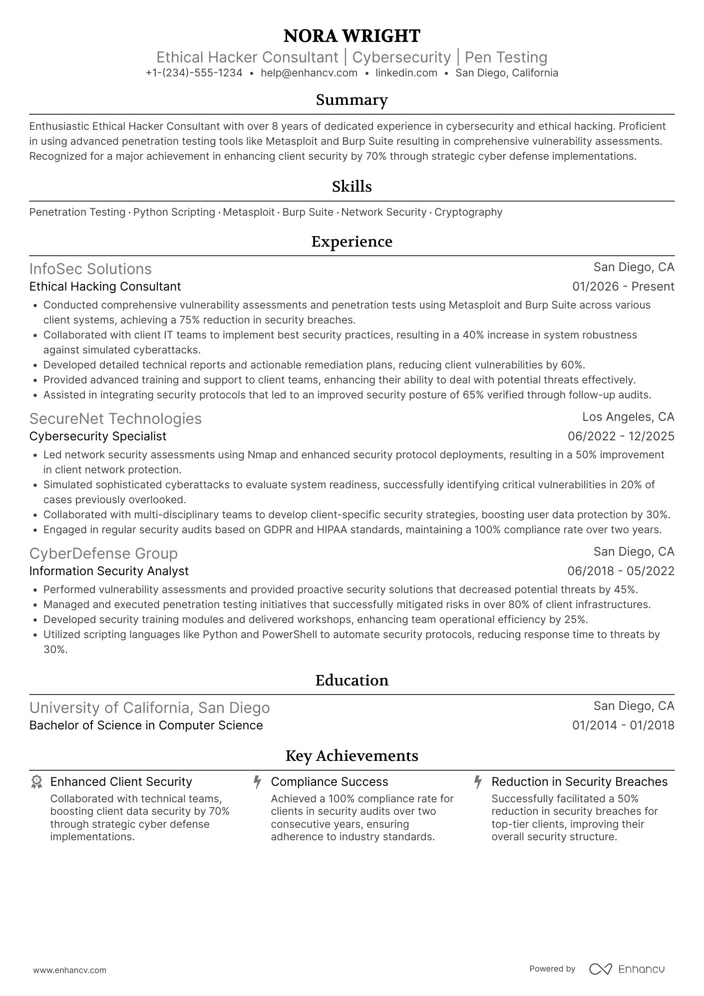 A resume example of a Ethical Hacker Consultant