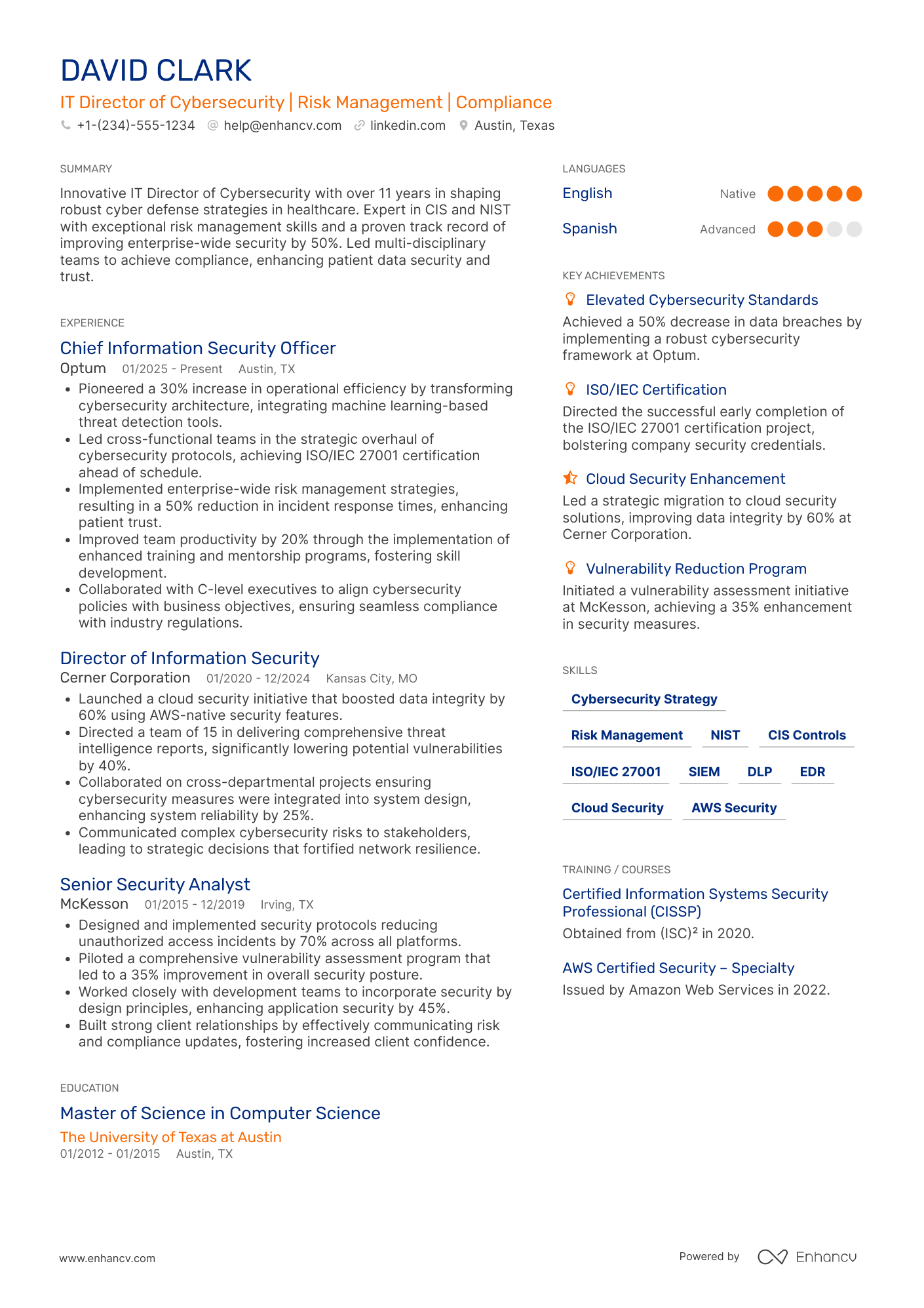 A resume example of a IT Director of Cybersecurity