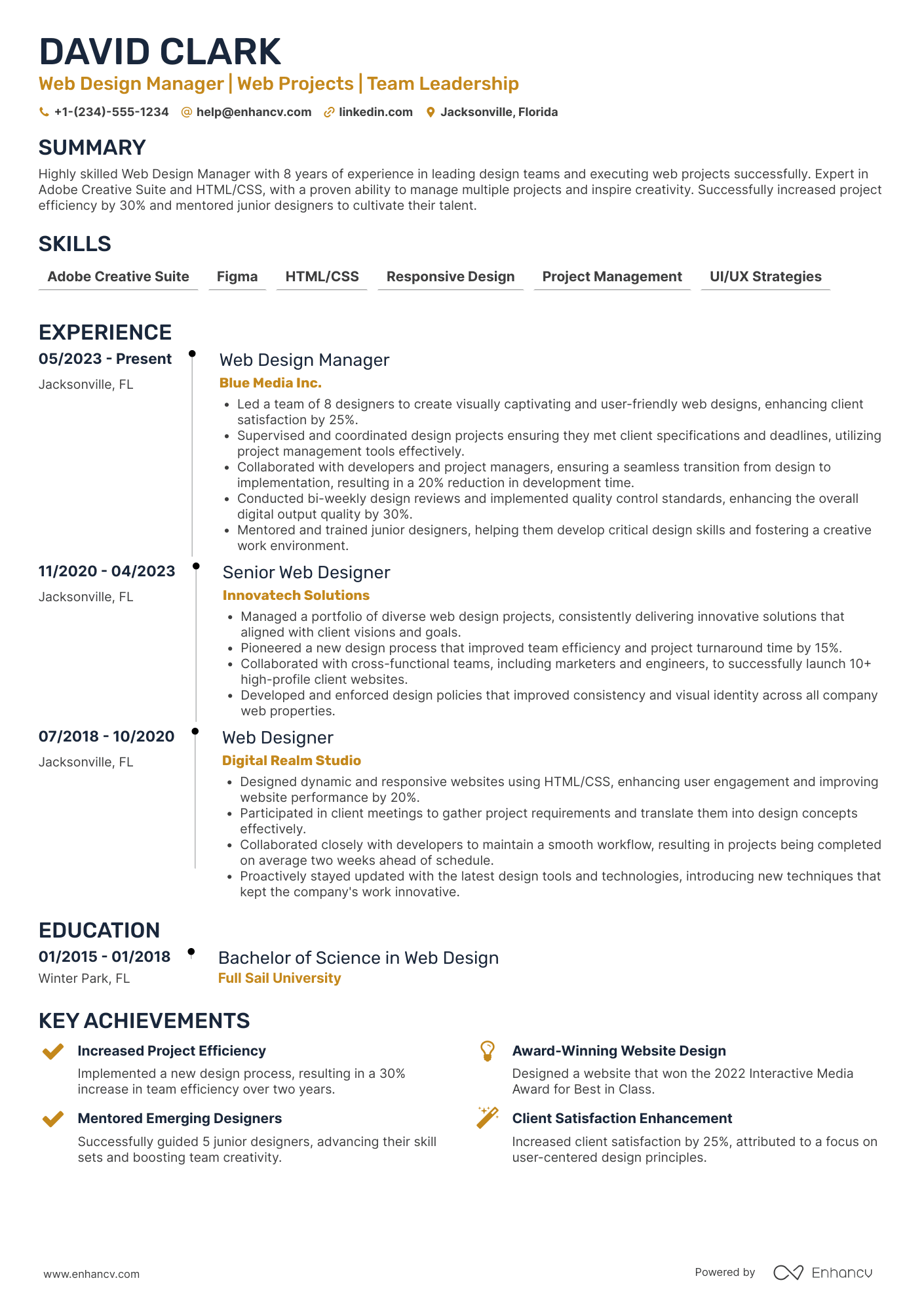 A resume example of a Web Design Manager