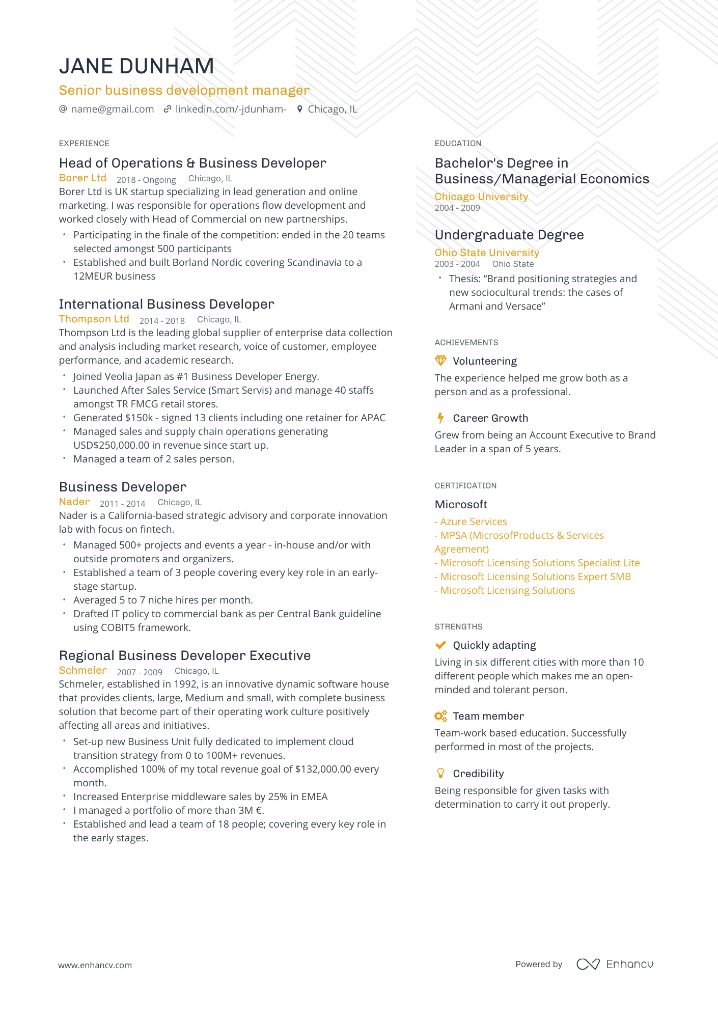 resume for bde profile