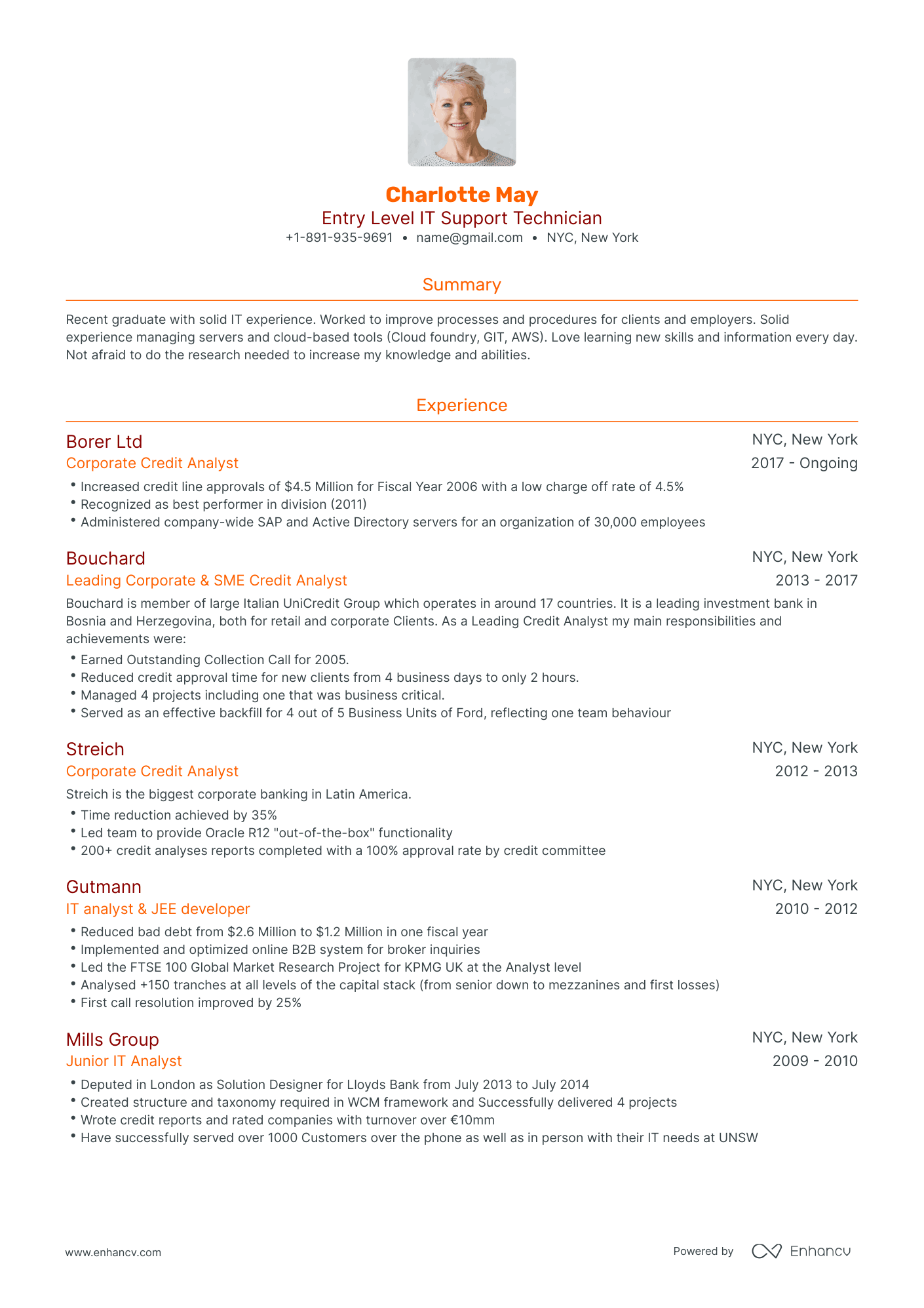 Traditional Entry Level IT Resume Template