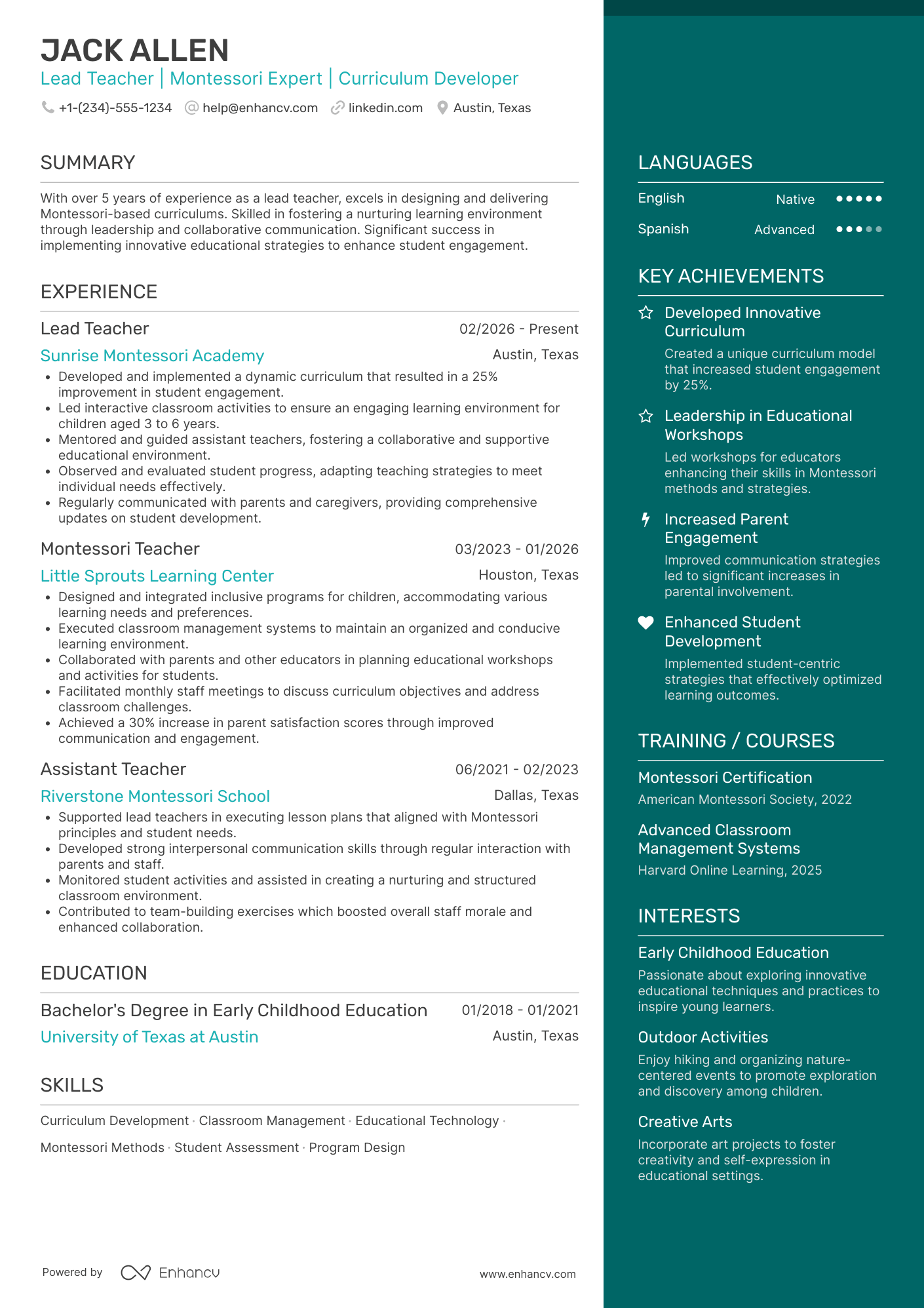A resume example of a Lead Teacher