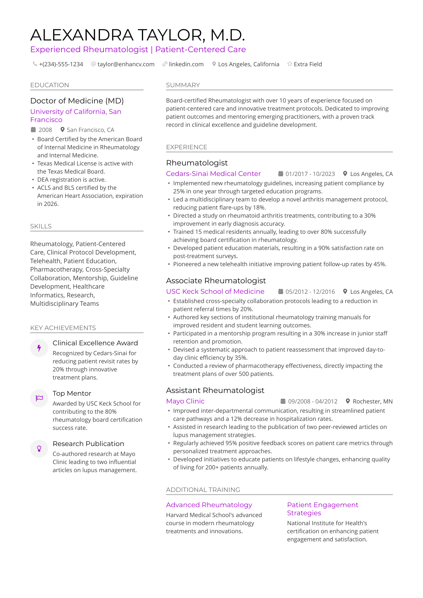 A resume example of a Rheumatologist