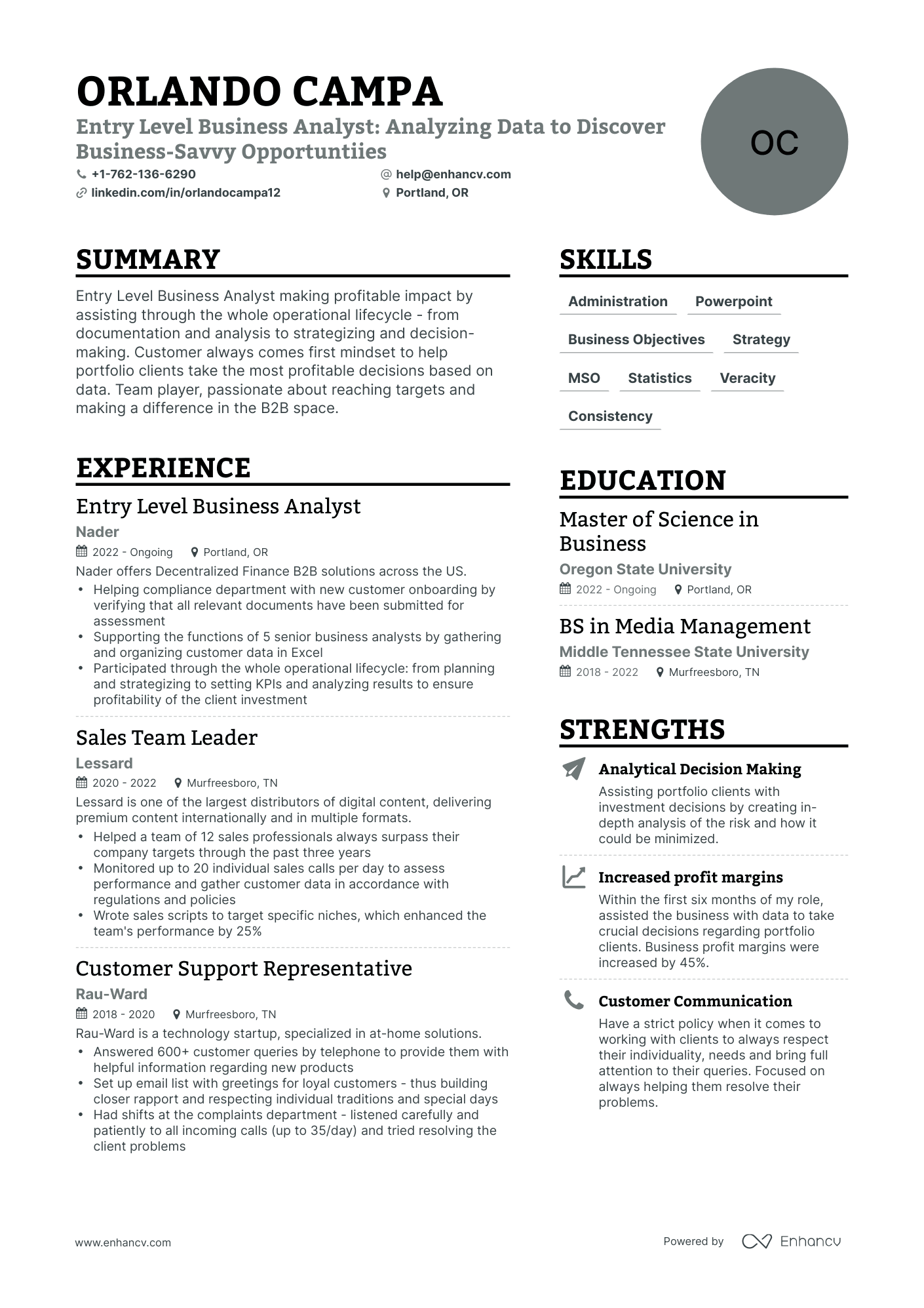 Simple Entry Level Business Analyst Resume Template