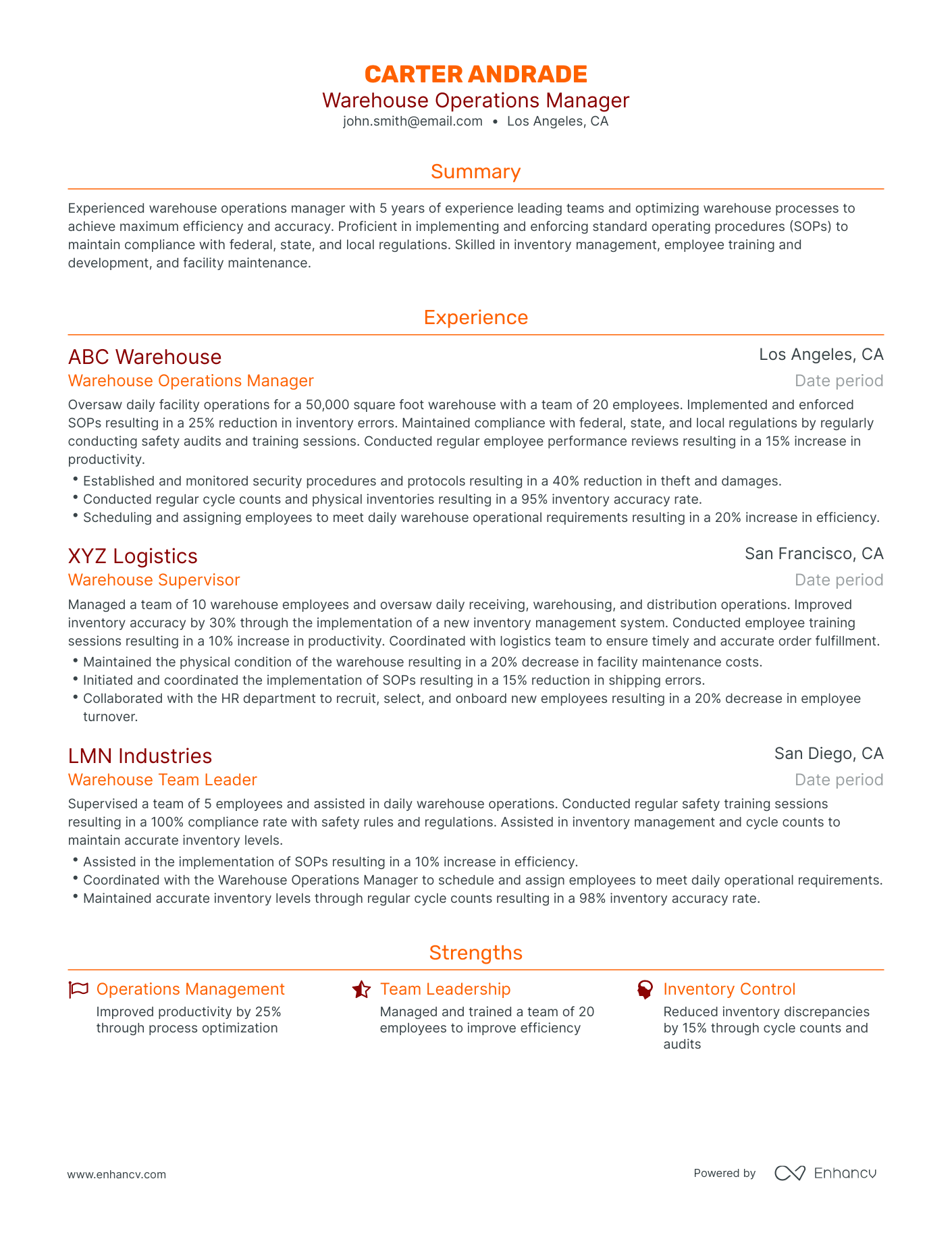 Traditional Warehouse Operations Manager Resume Template