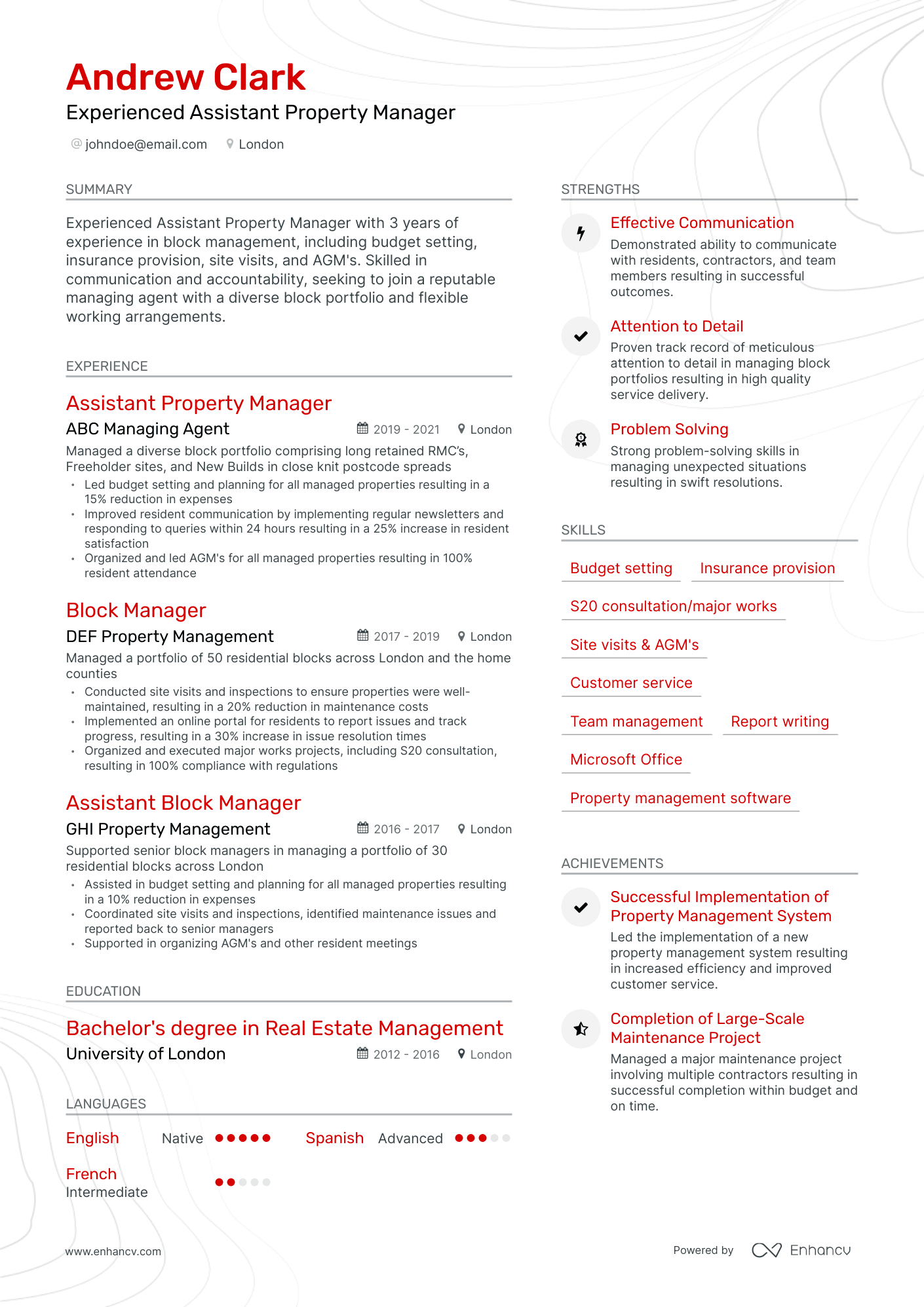 Modern Assistant Property Manager Resume Template