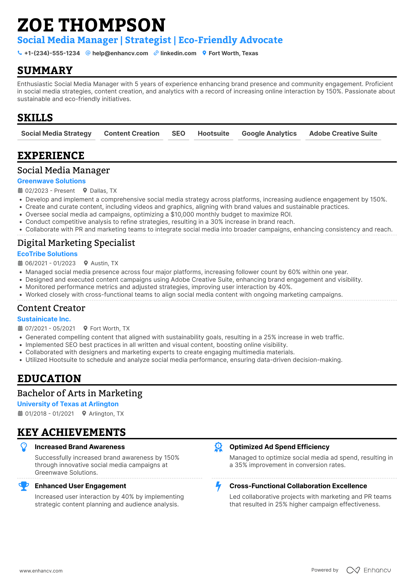 A resume example of a Freelance Social Media Manager