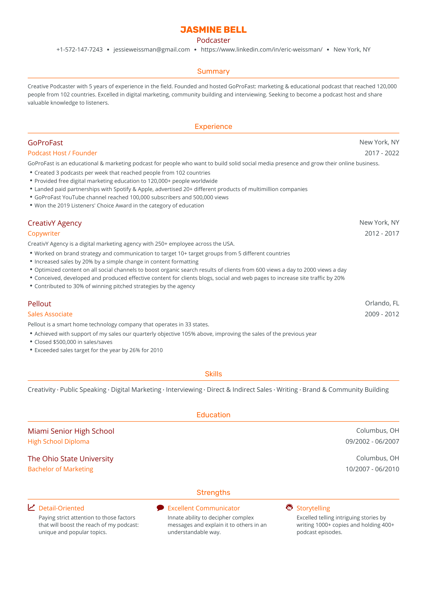 Traditional Podcaster Resume Template