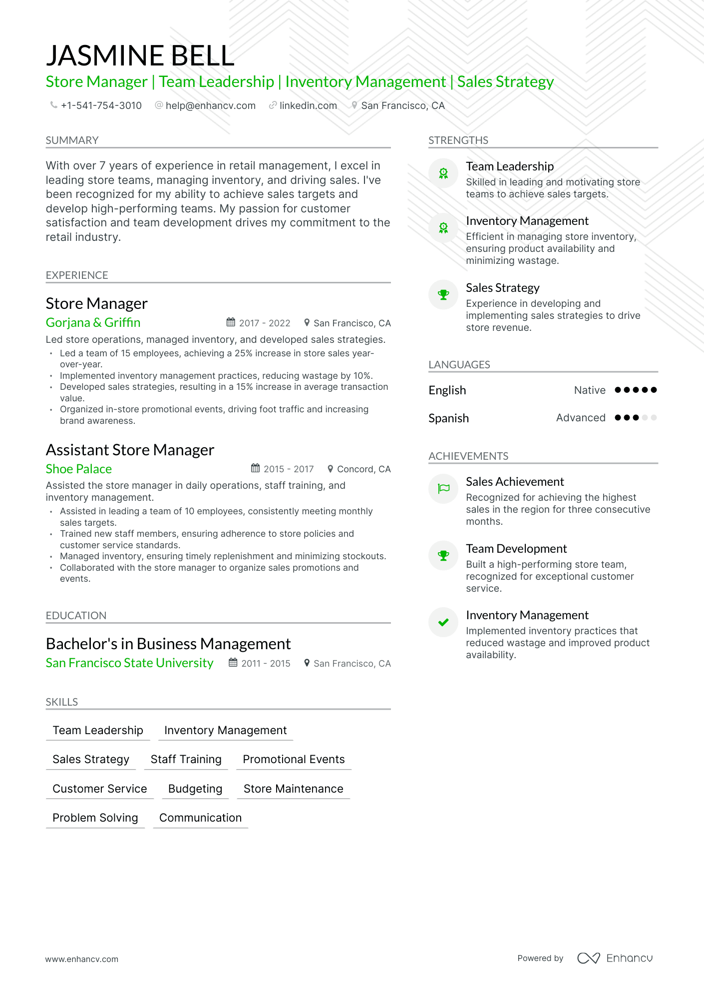 Modern Store Manager Resume Template