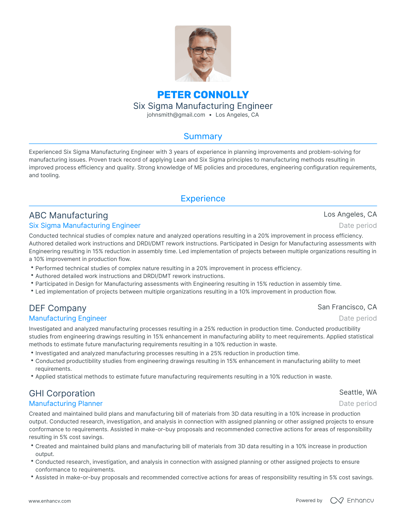 Traditional Six Sigma Resume Template