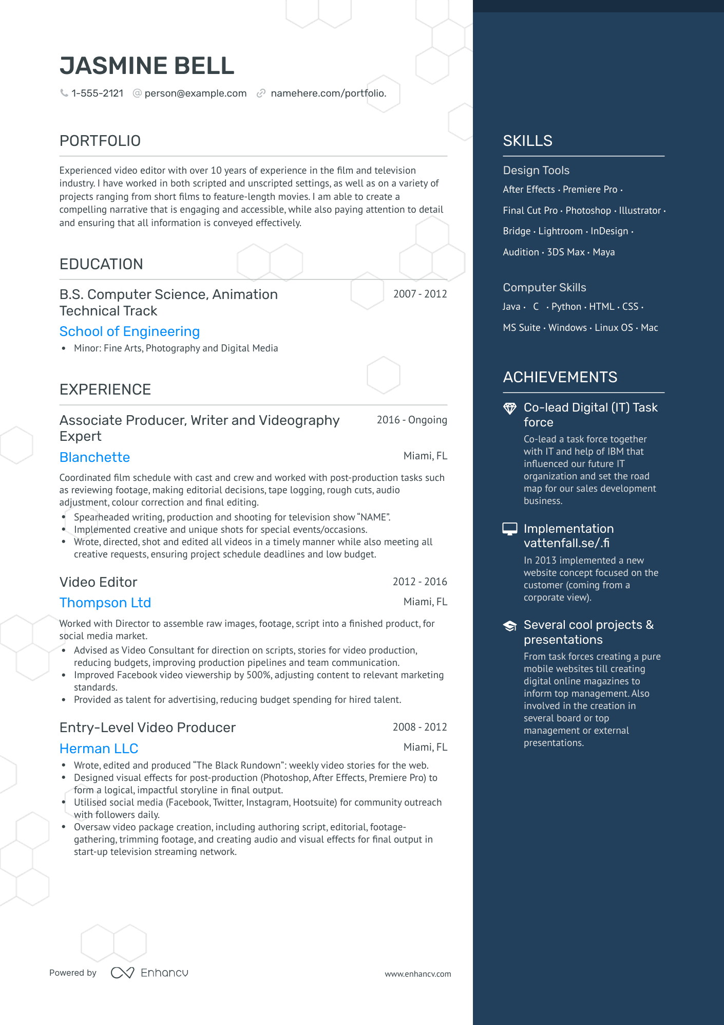 One Page Video Editor Resume Template