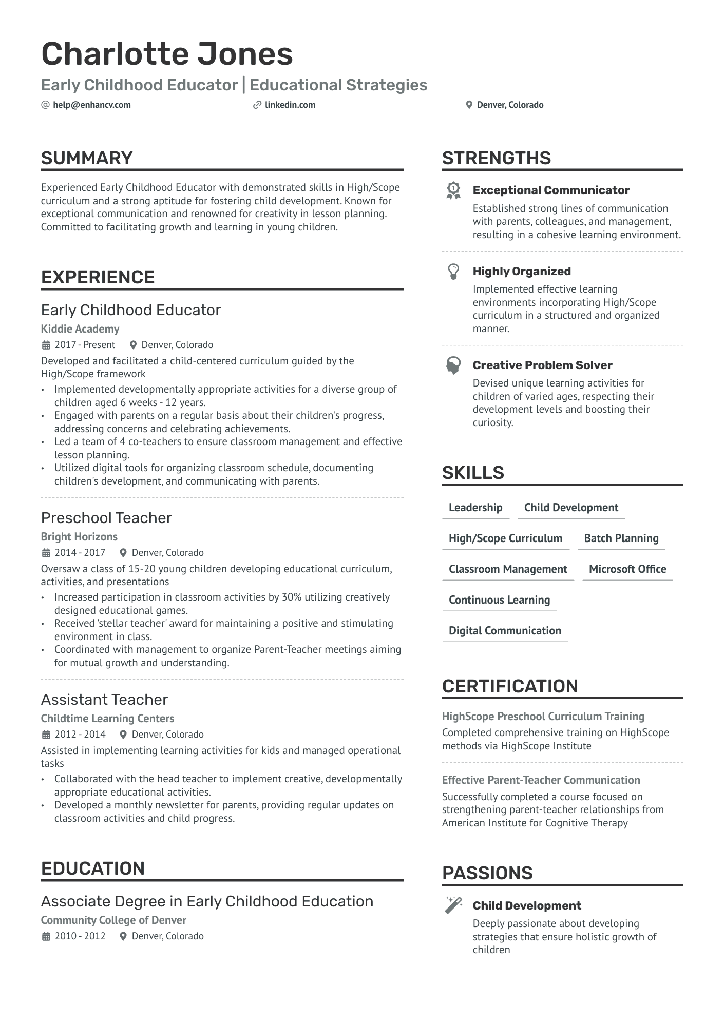 resume sample for preschool teacher