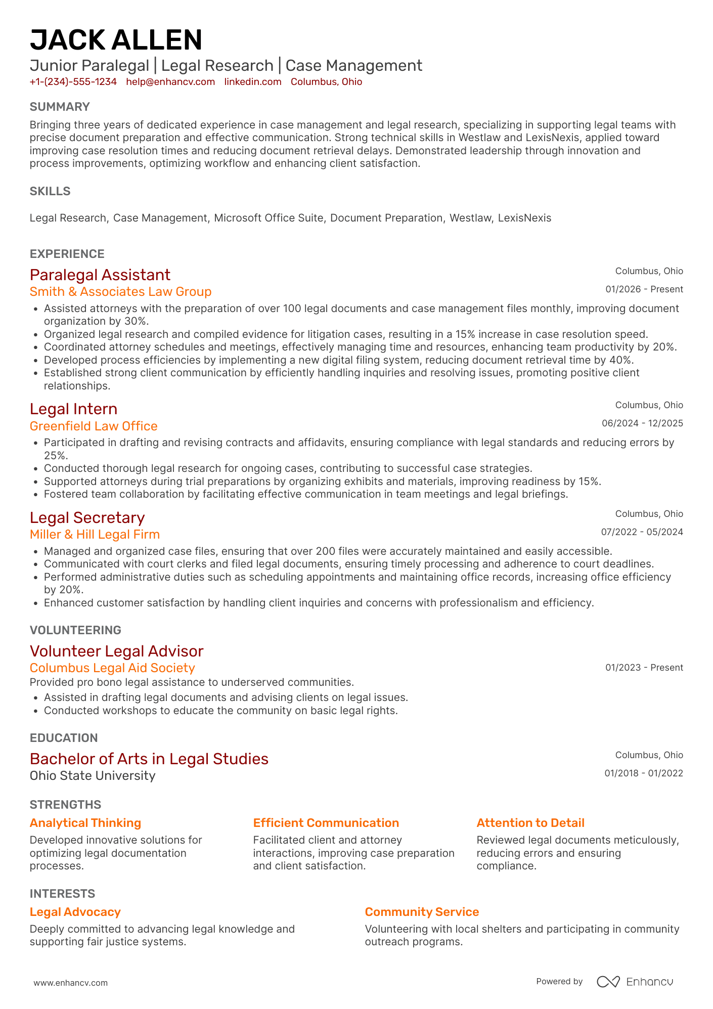 A resume example of a Paralegal Assistant