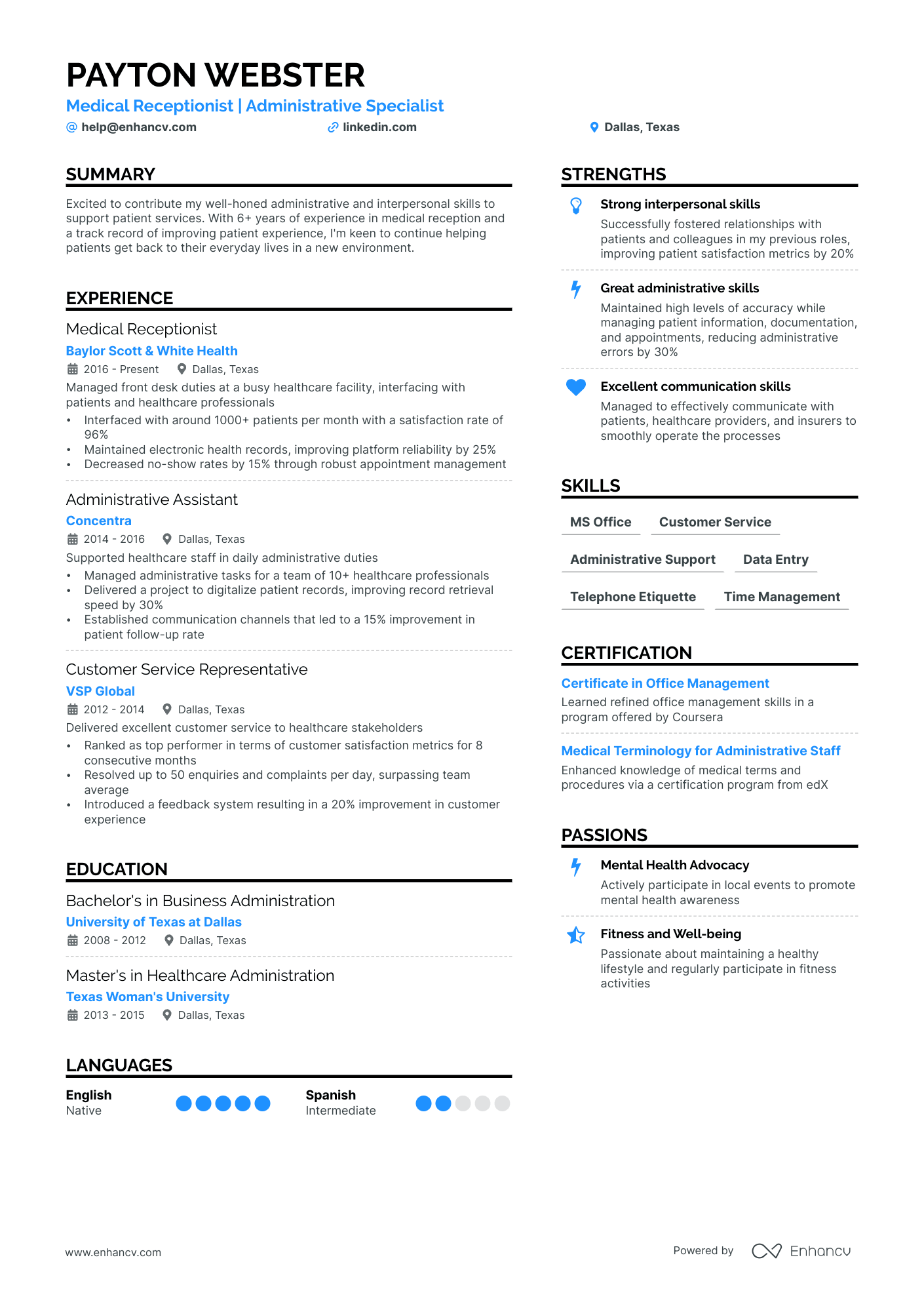 resume for front desk receptionist no experience