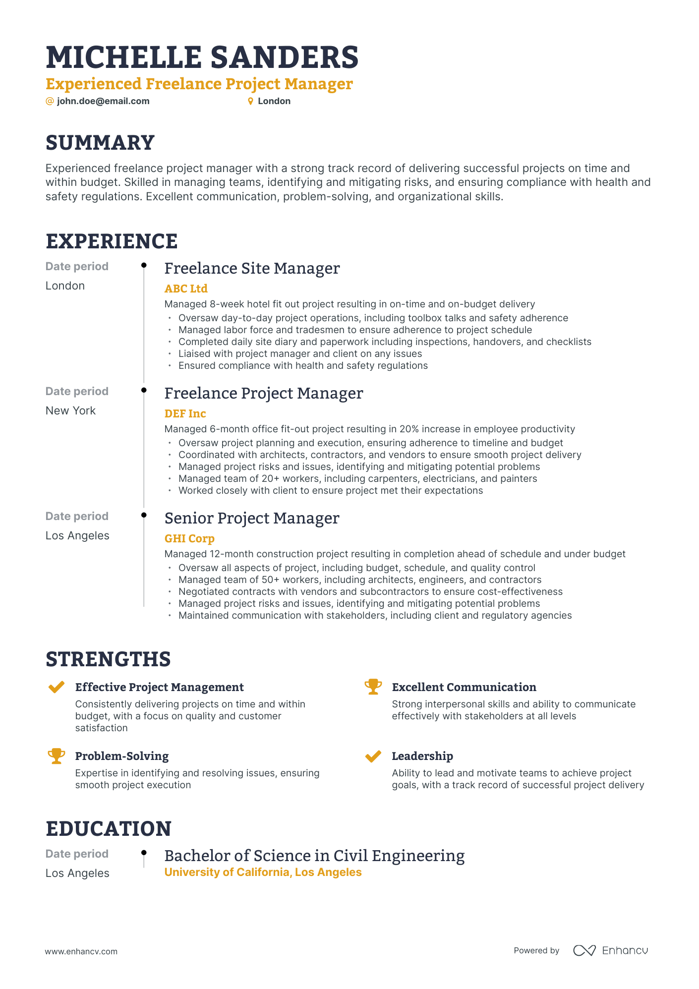 Timeline Freelance Project Manager Resume Template