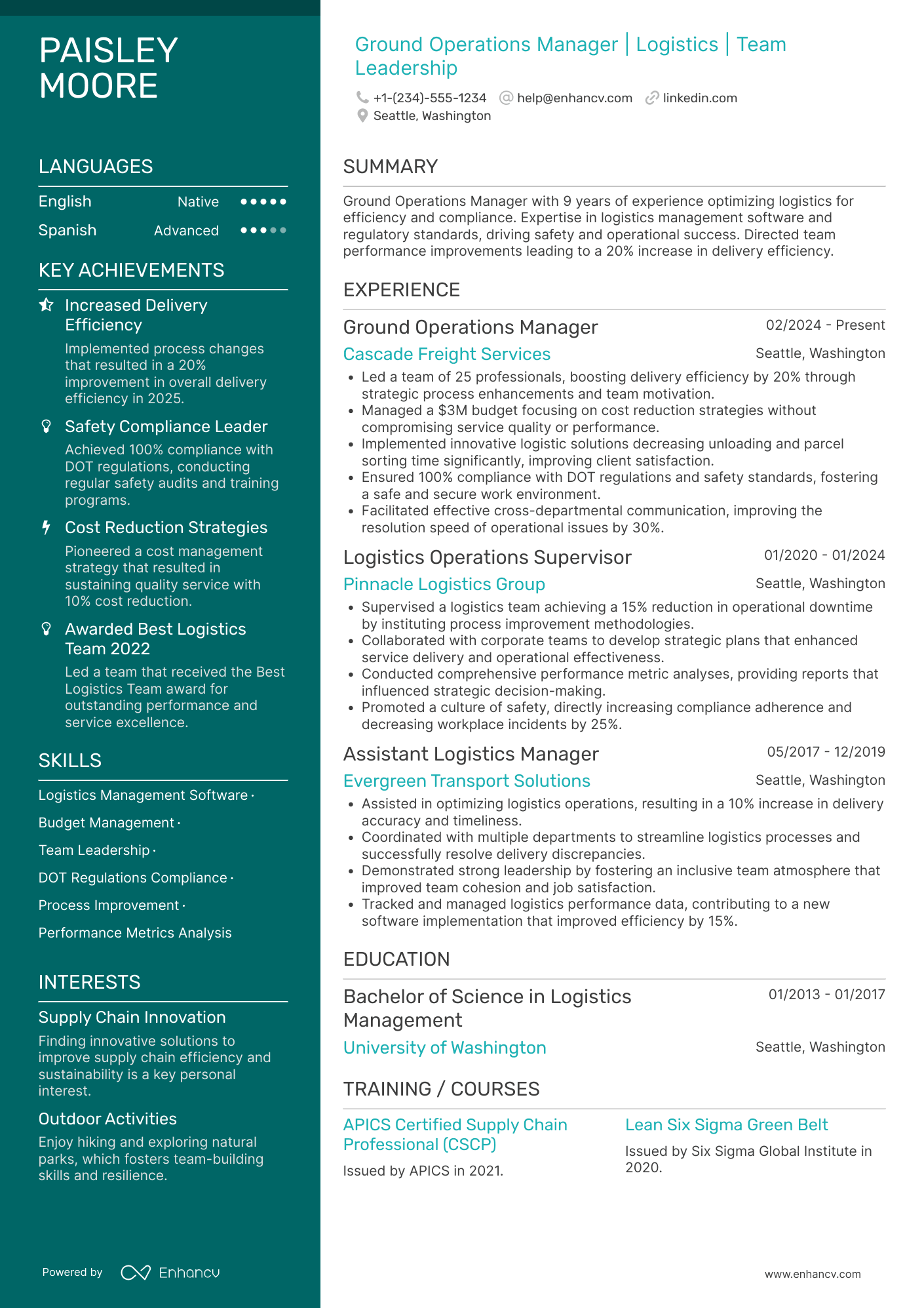 A resume example of a FedEx Ground Operations Manager