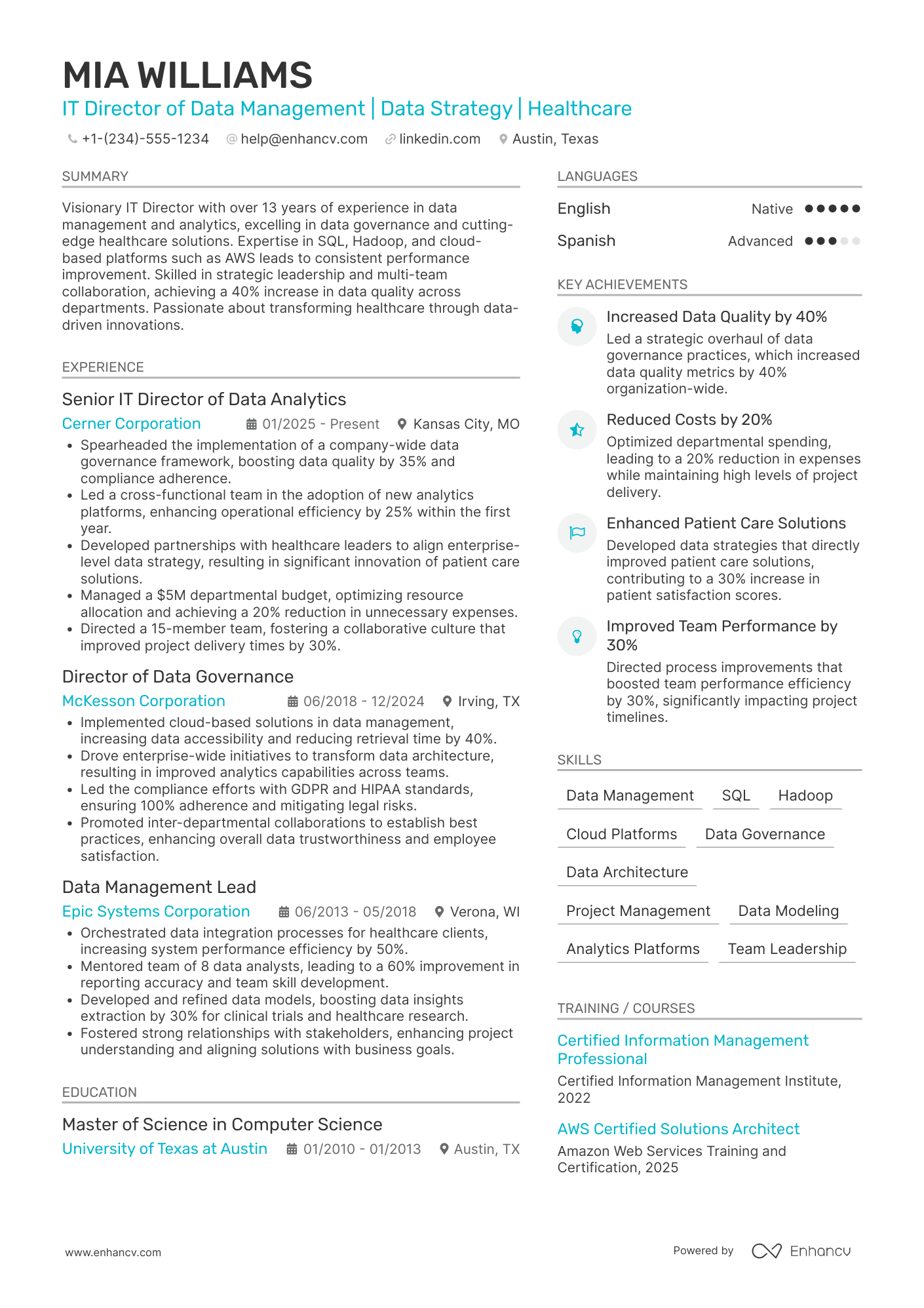 A resume example of a IT Director of Data Management