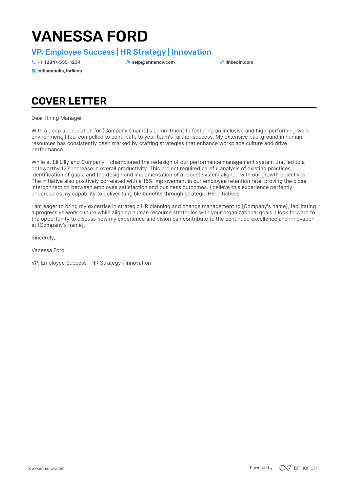 sample cover letter for hr generalist position