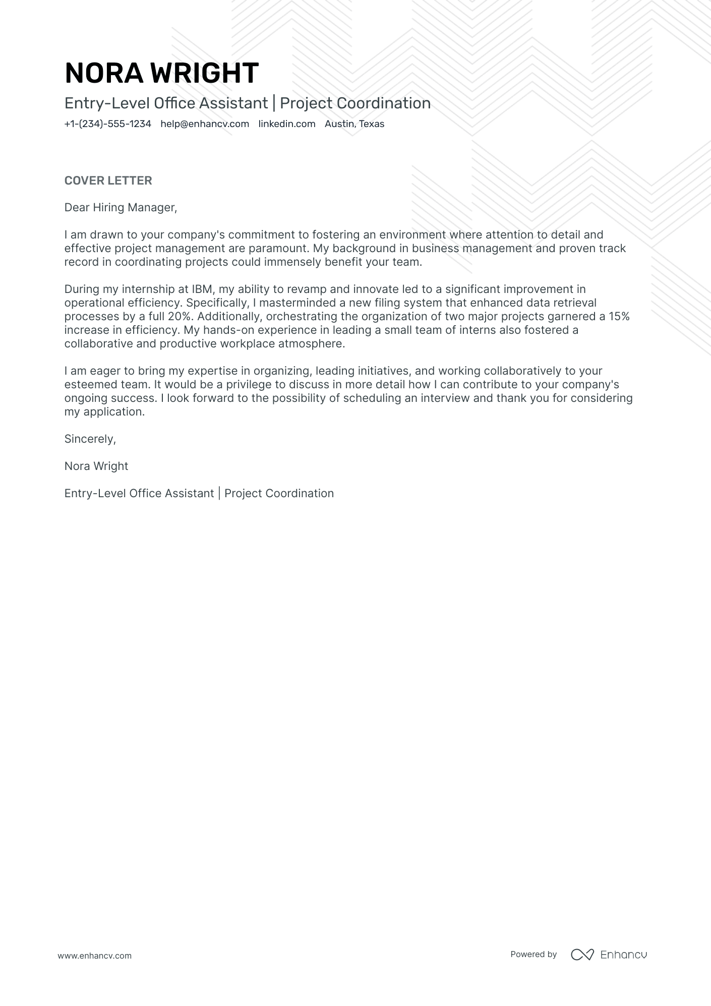 sample of office assistant application letter