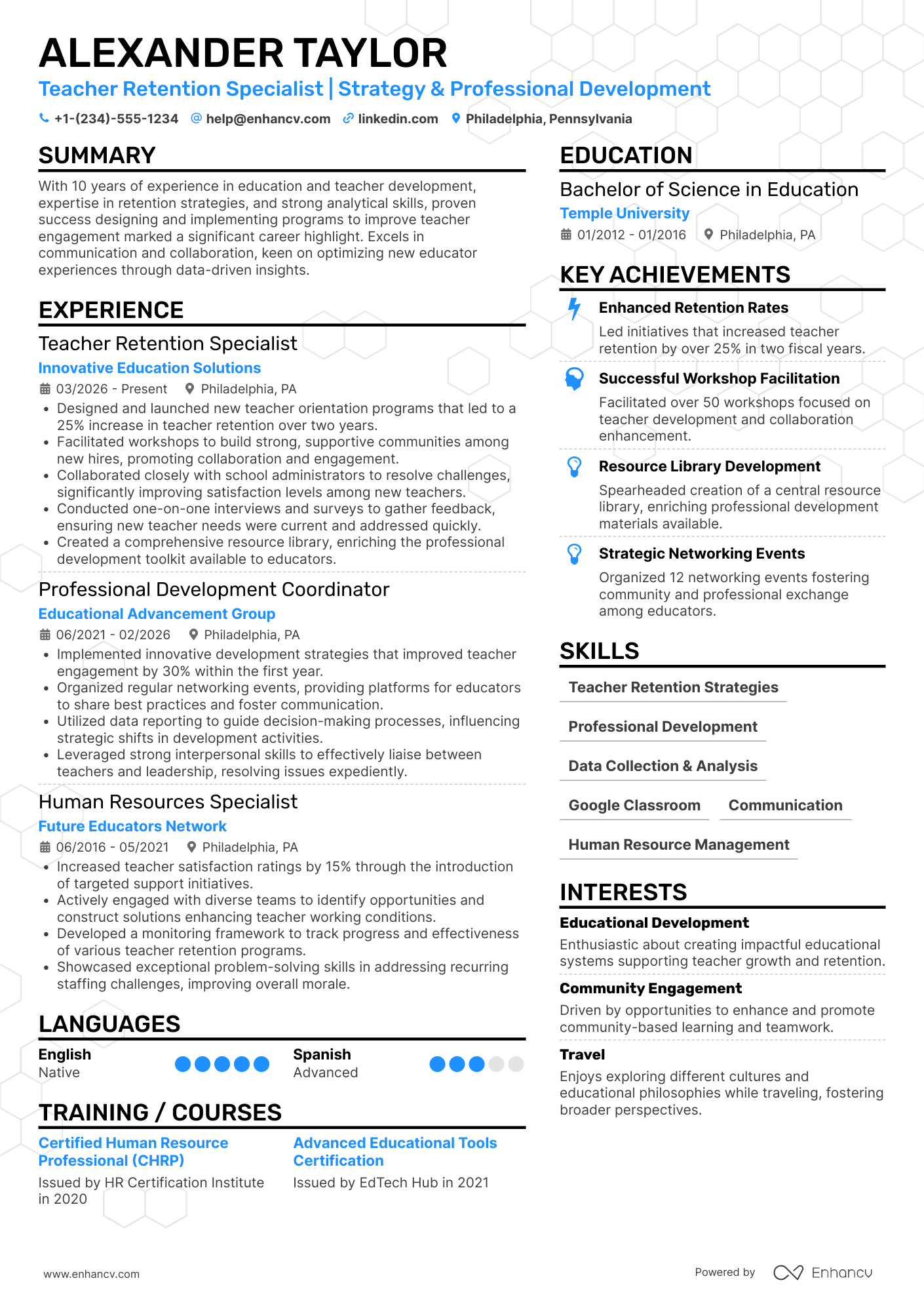 A resume example of a New Teacher Retention Specialist