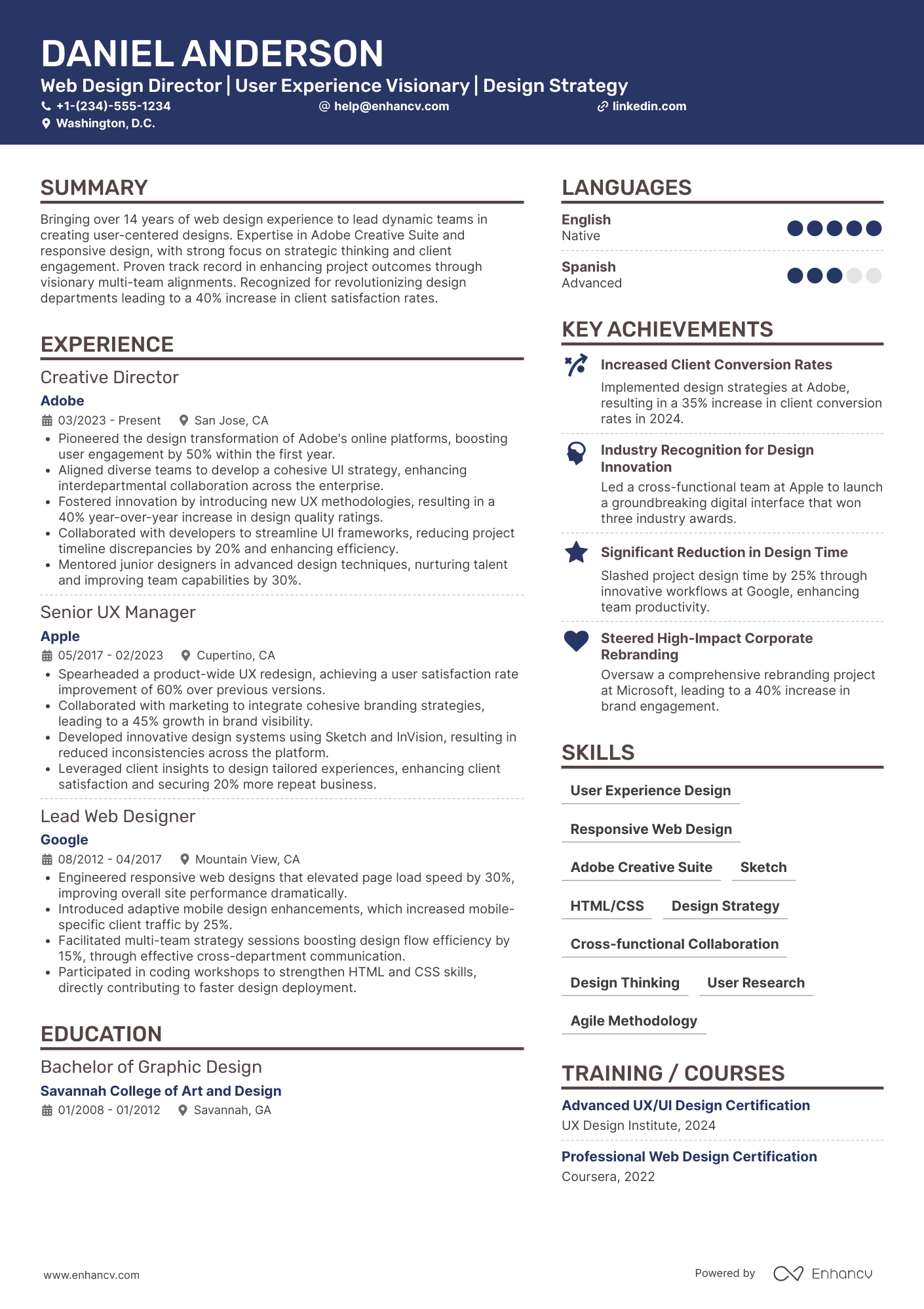 A resume example of a Web Design Director