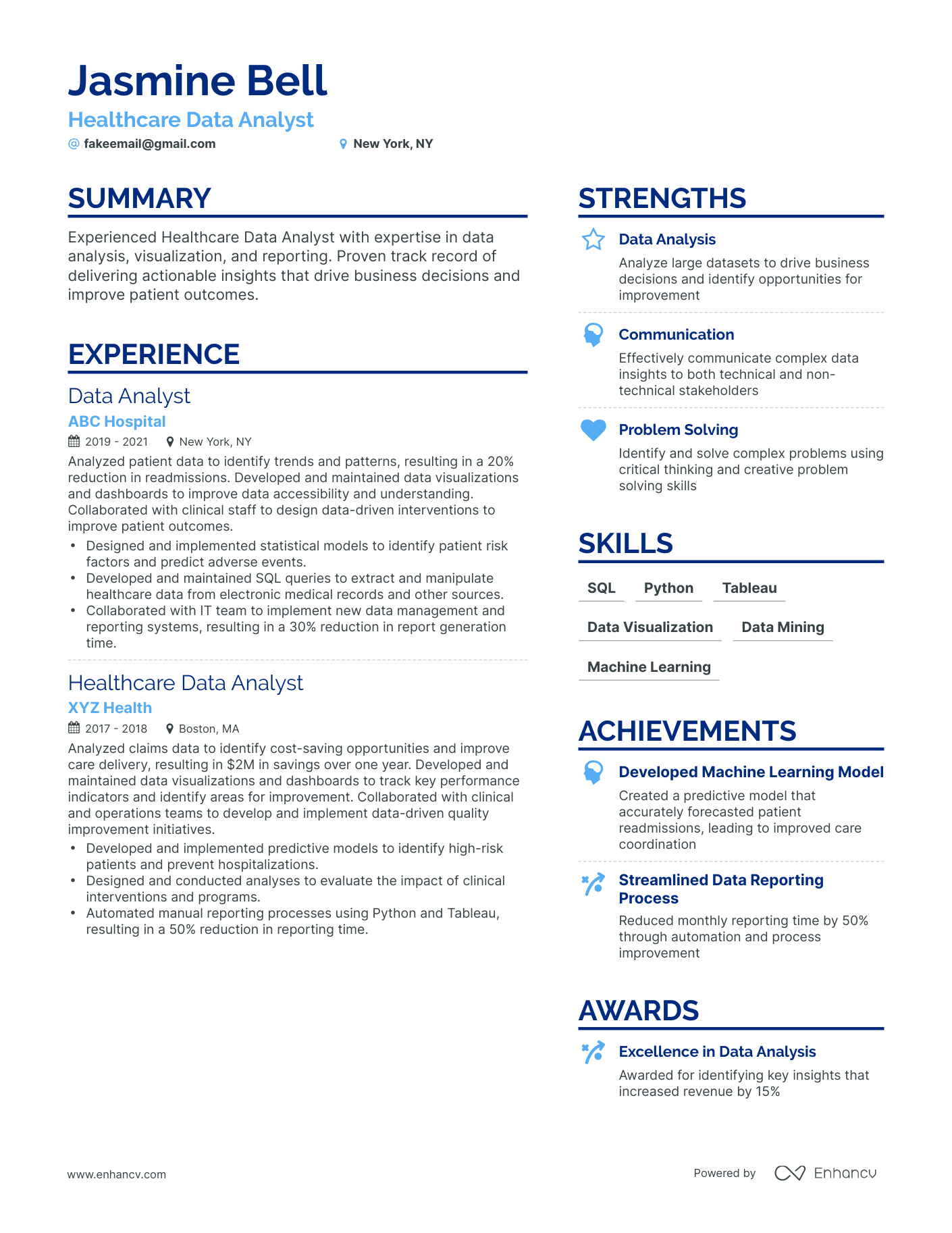 Simple Healthcare Data Analyst Resume Template