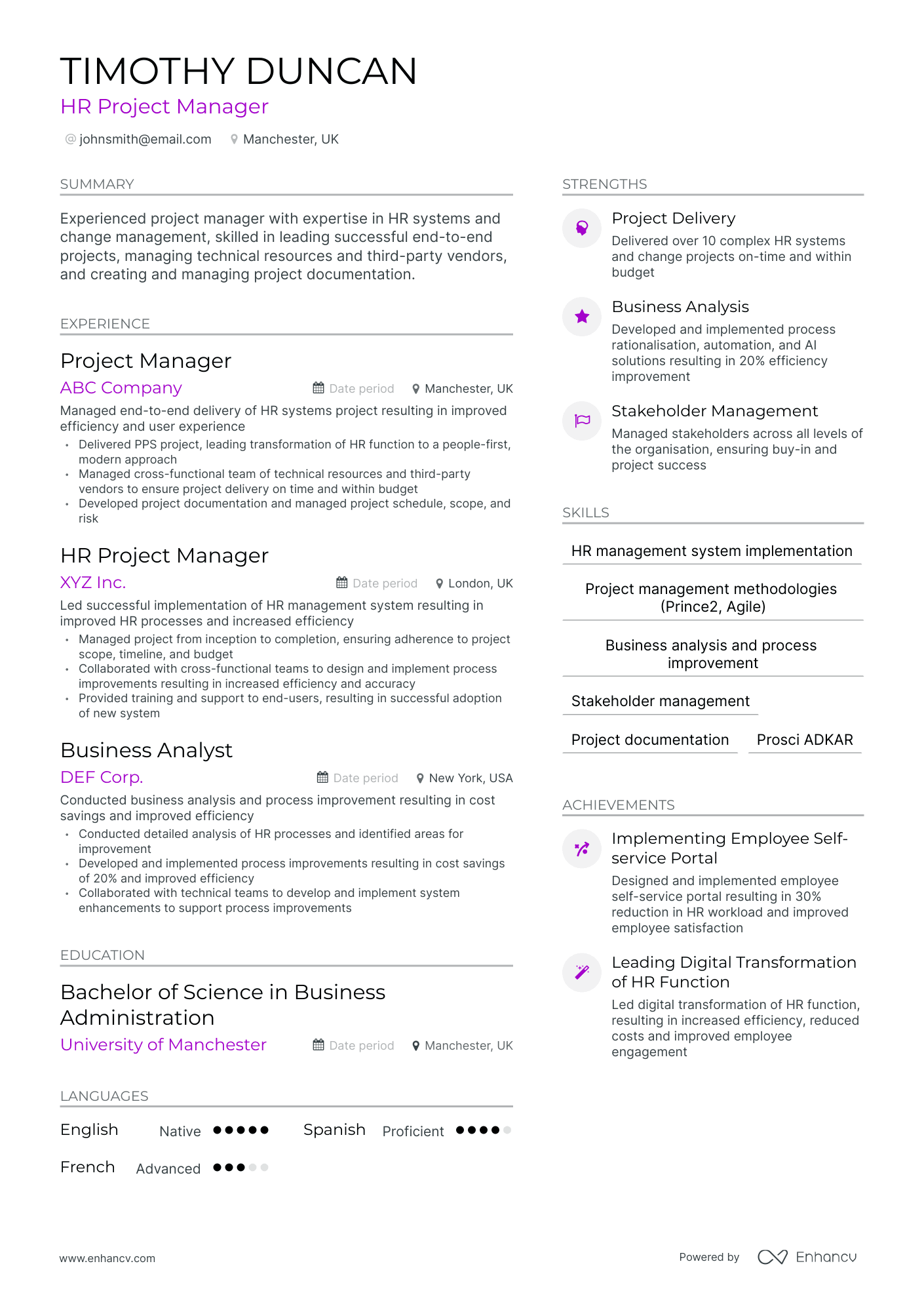 Modern HR Project Manager Resume Template