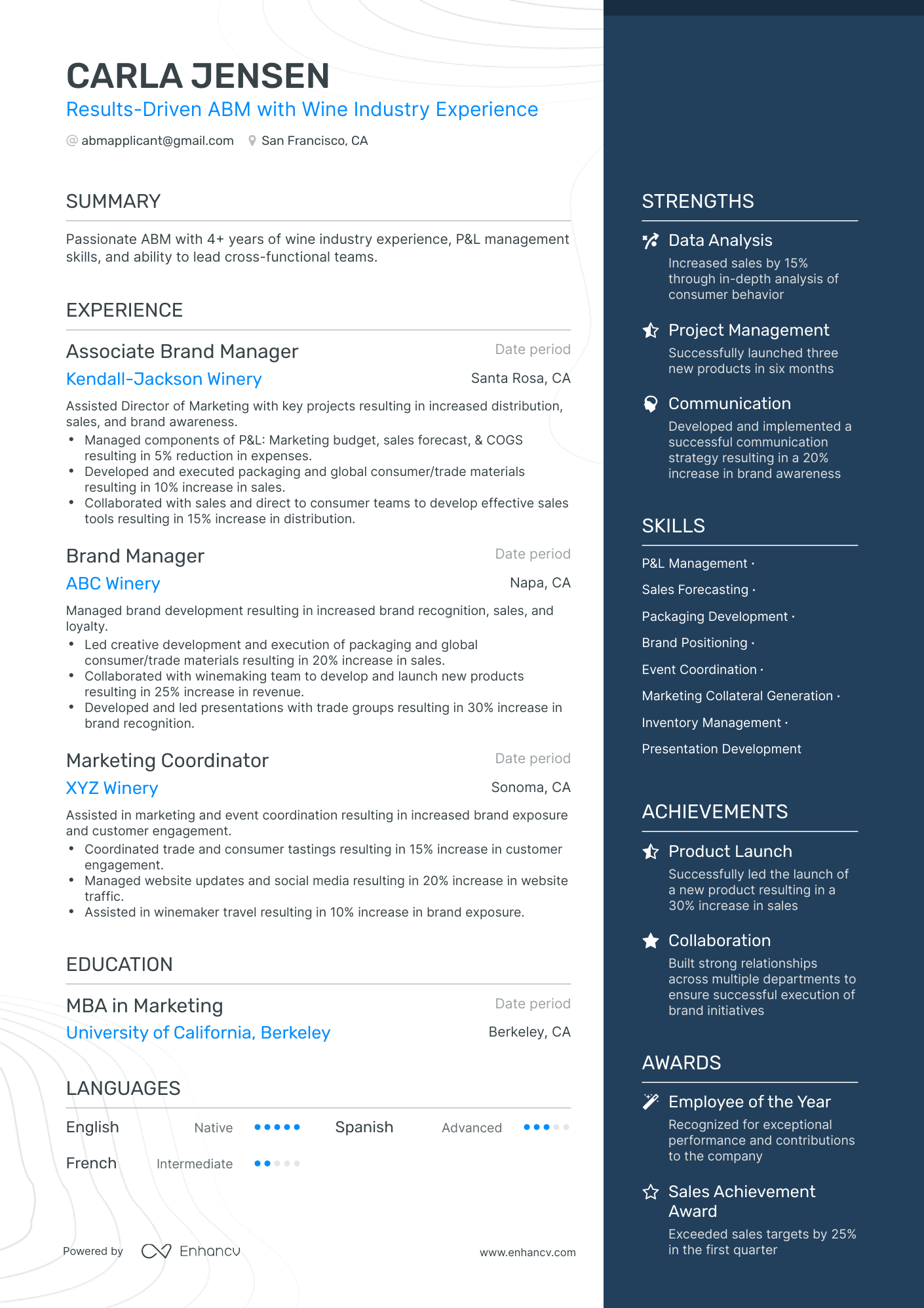 One Page Associate Brand Manager Resume Template