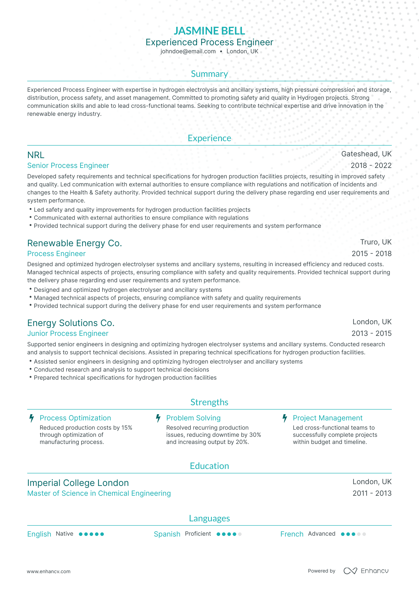 Traditional Process Engineer Resume Template