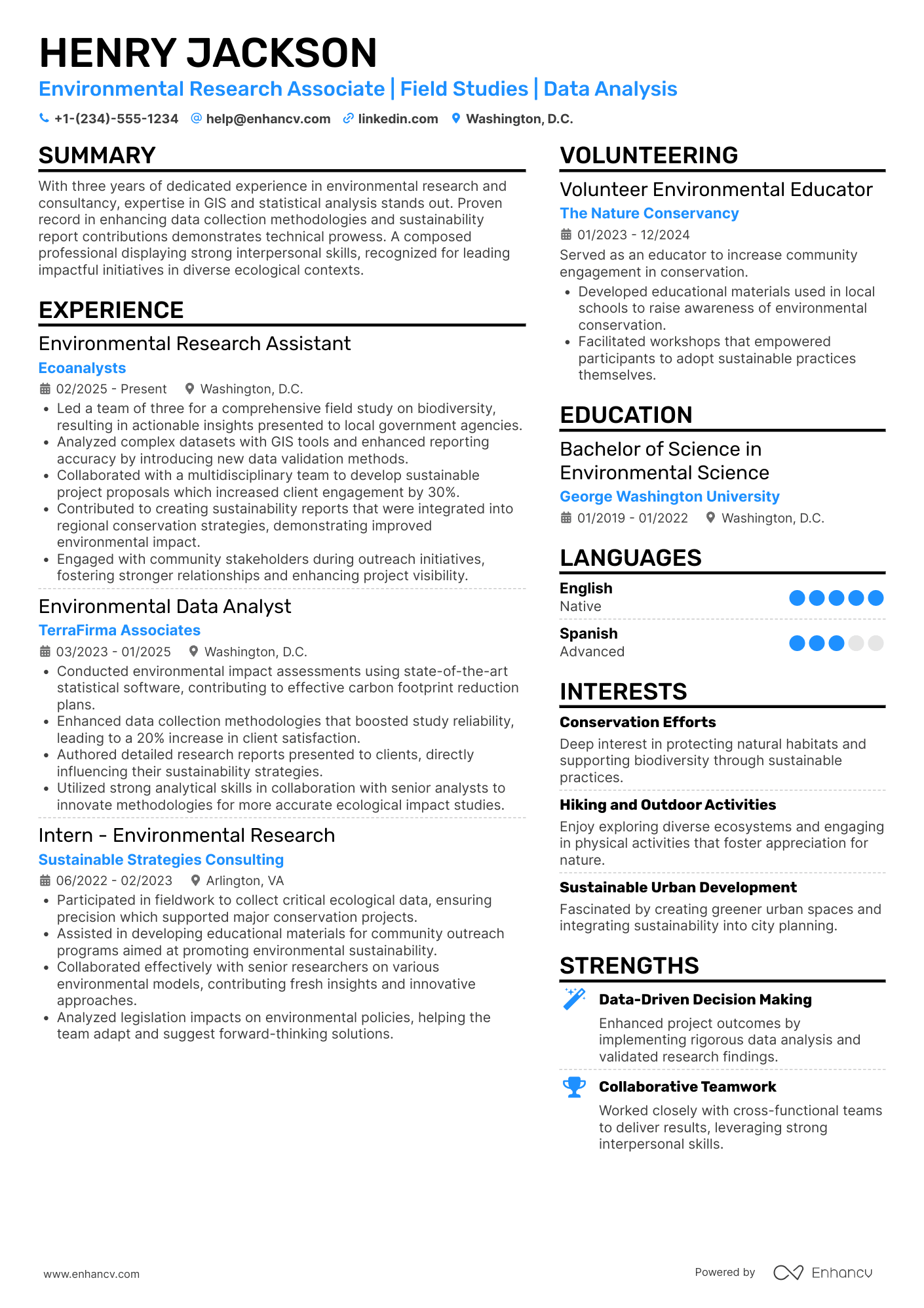 A resume example of a Environmental Research Associate
