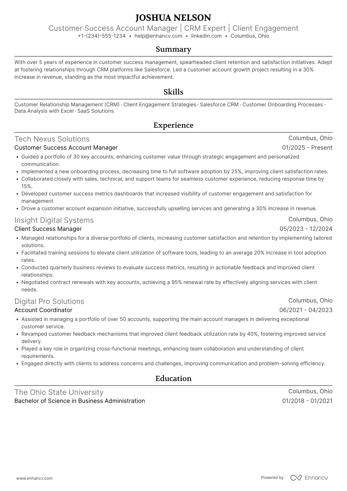 A resume example of a Customer Success Account Manager