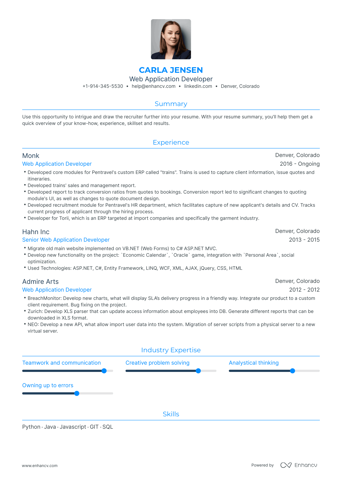 Web Application Developer Resume Examples & Guide for 2023 (Layout ...