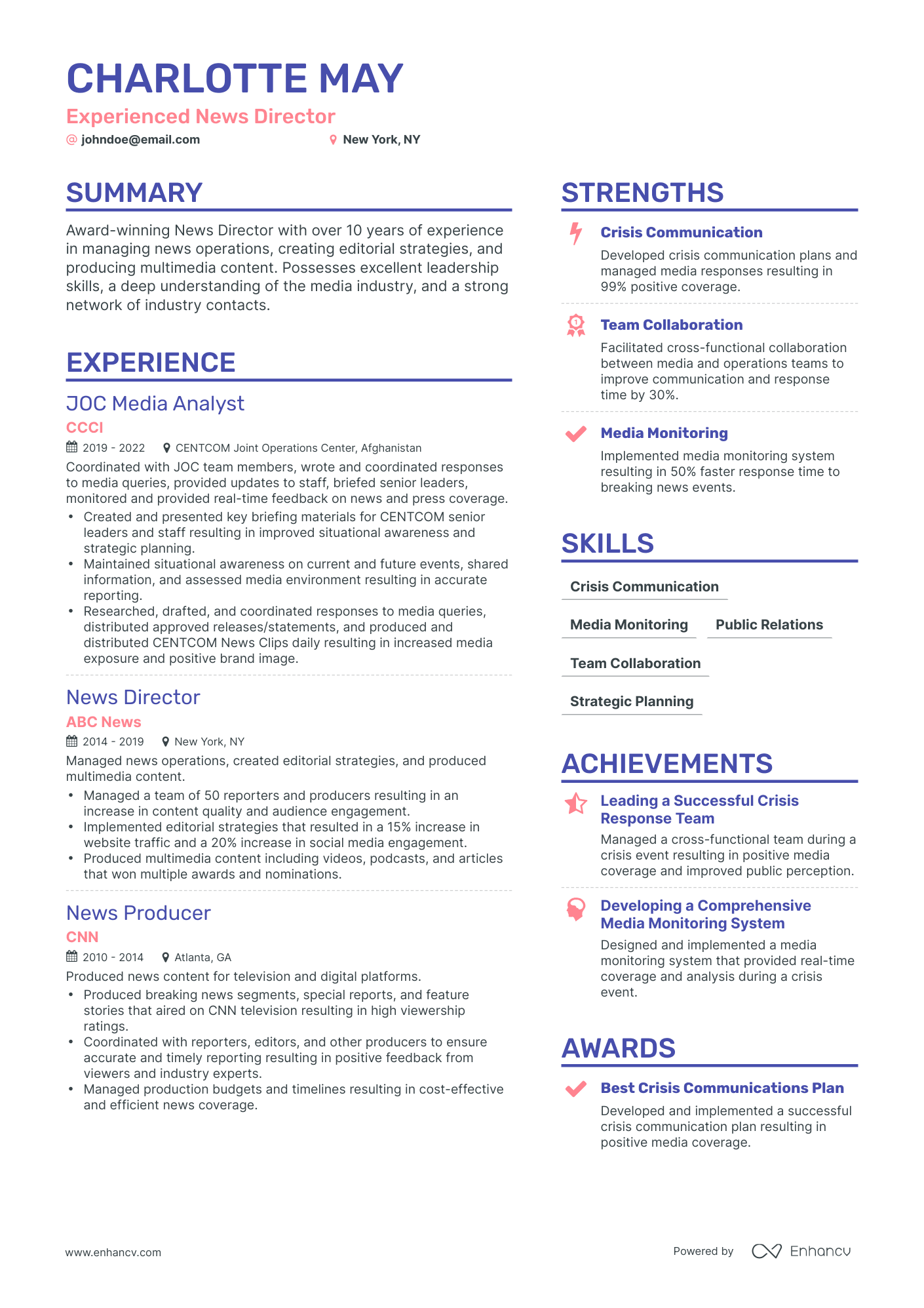 Simple News Director Resume Template