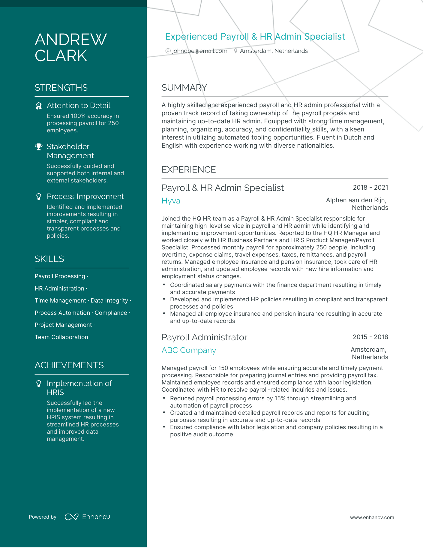 Polished Payroll Admin Resume Template
