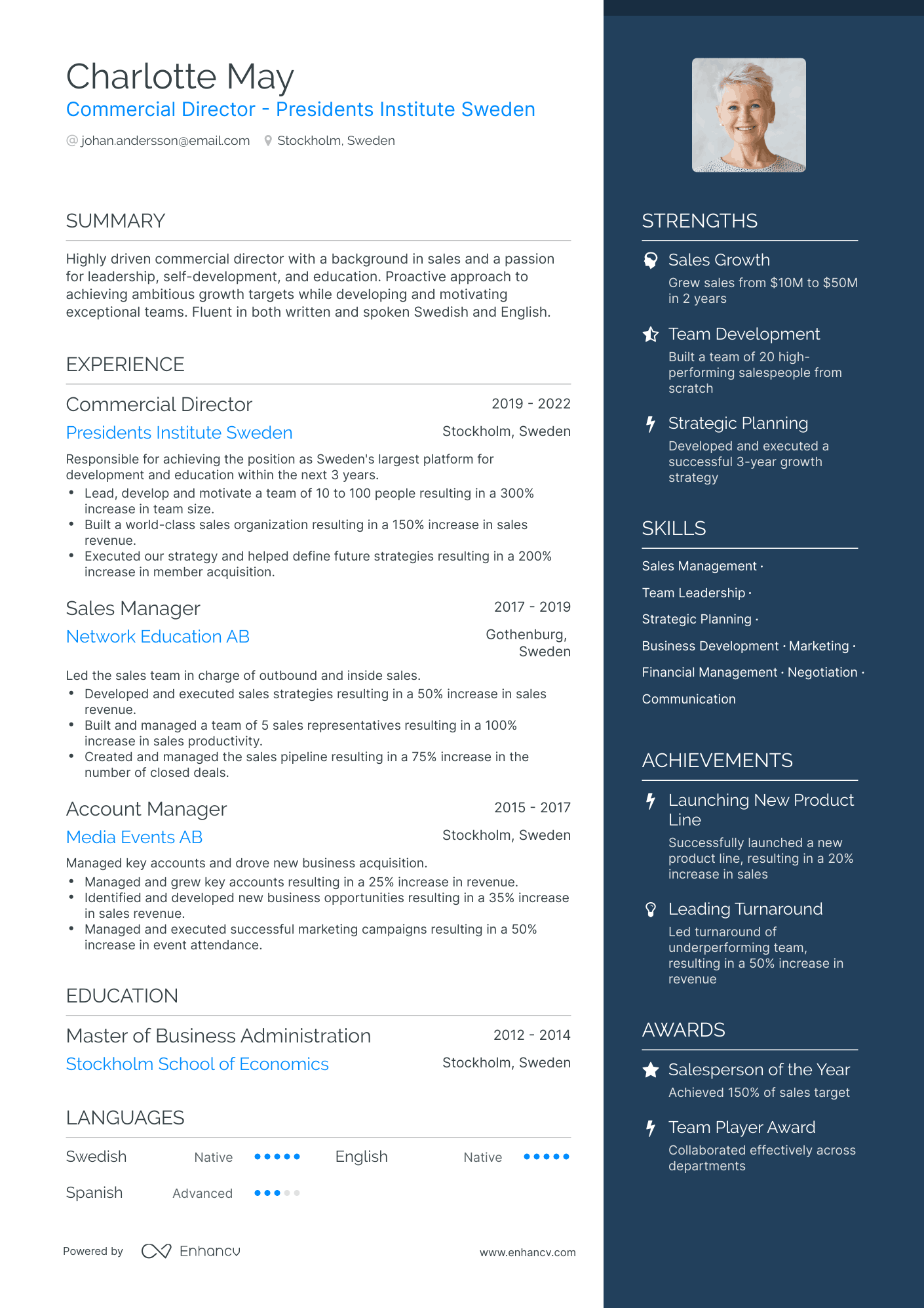 One Page Commercial Director Resume Template