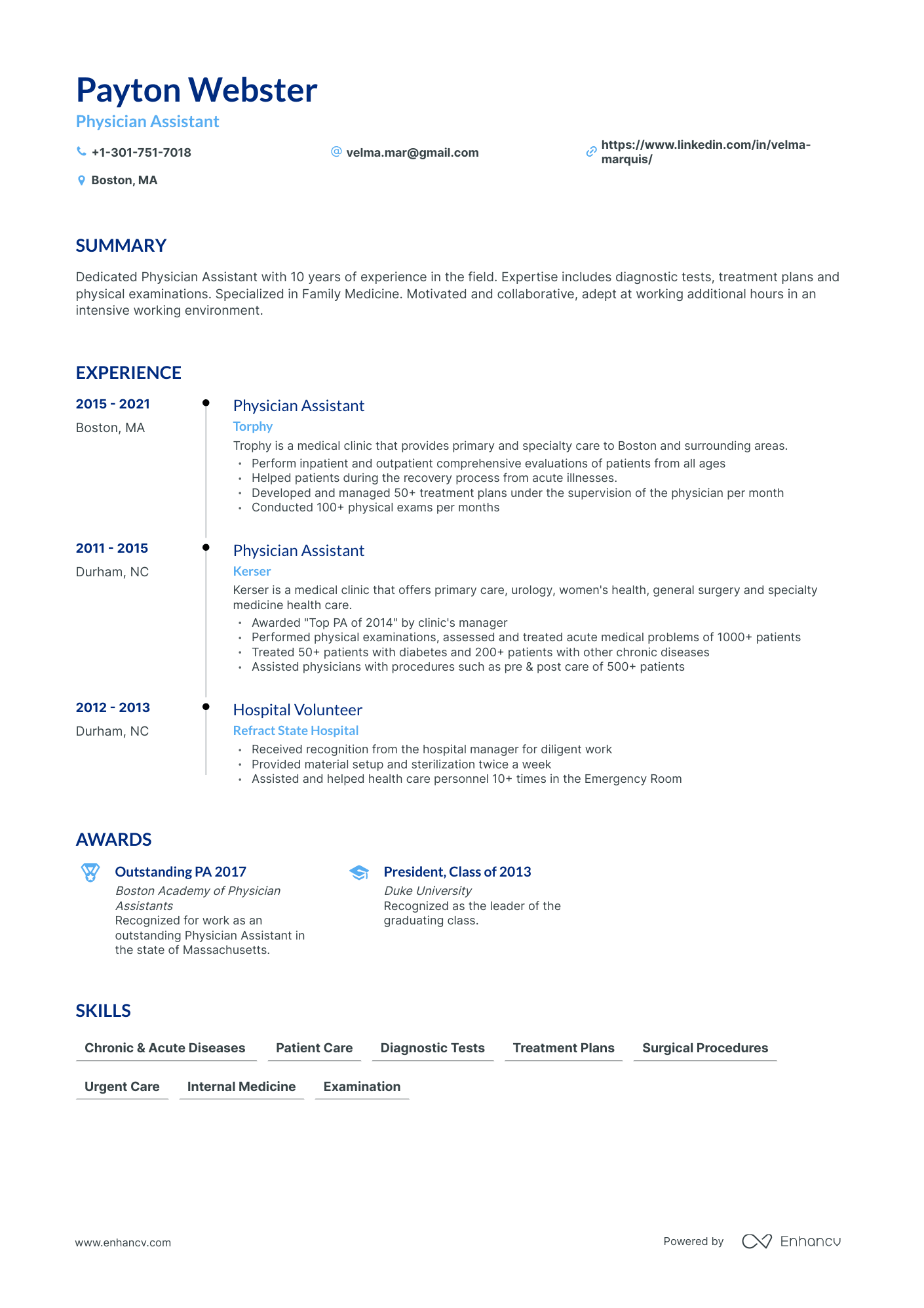 Timeline Physician Assistant Resume Template