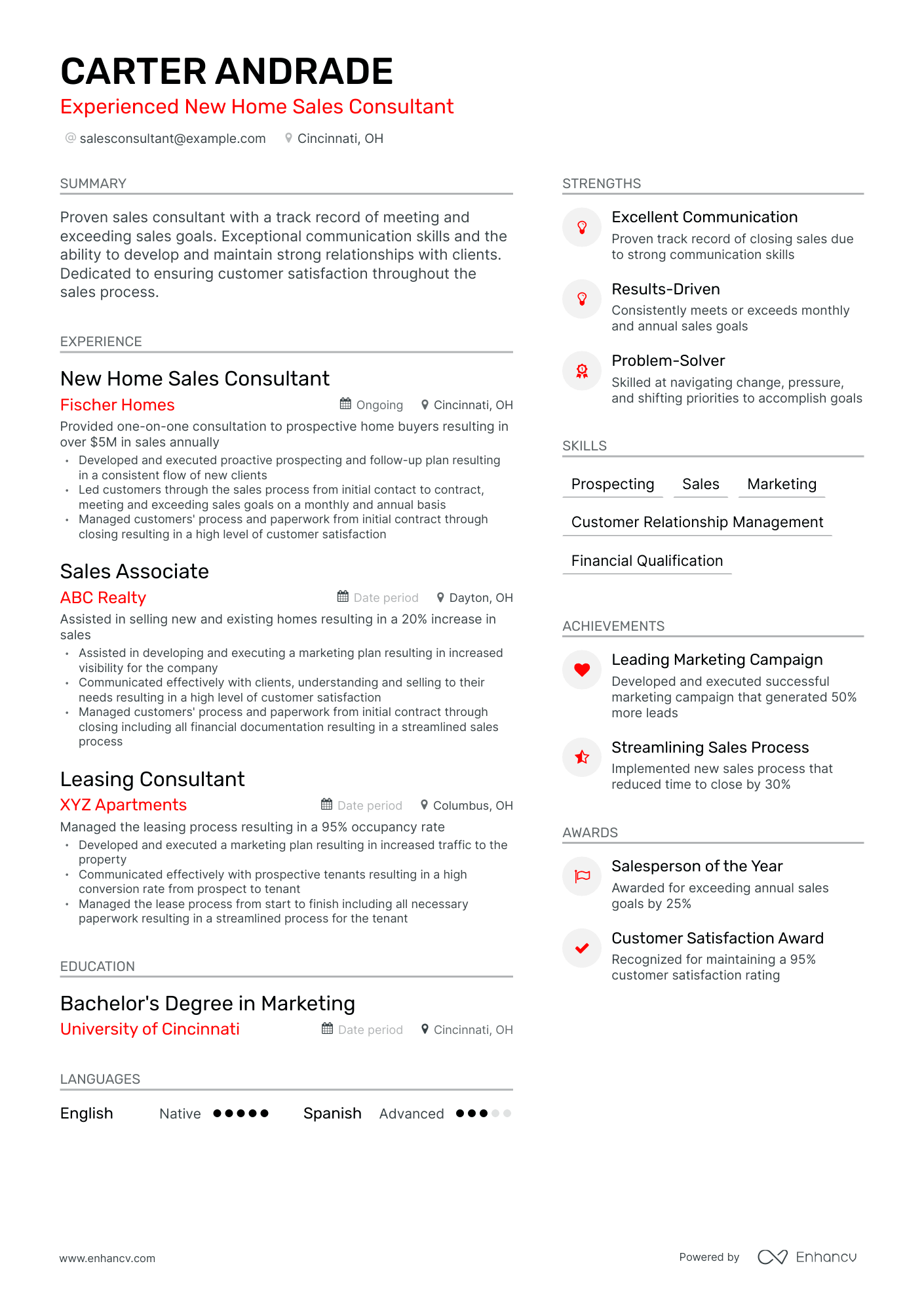 Modern New Home Sales Consultant Resume Template