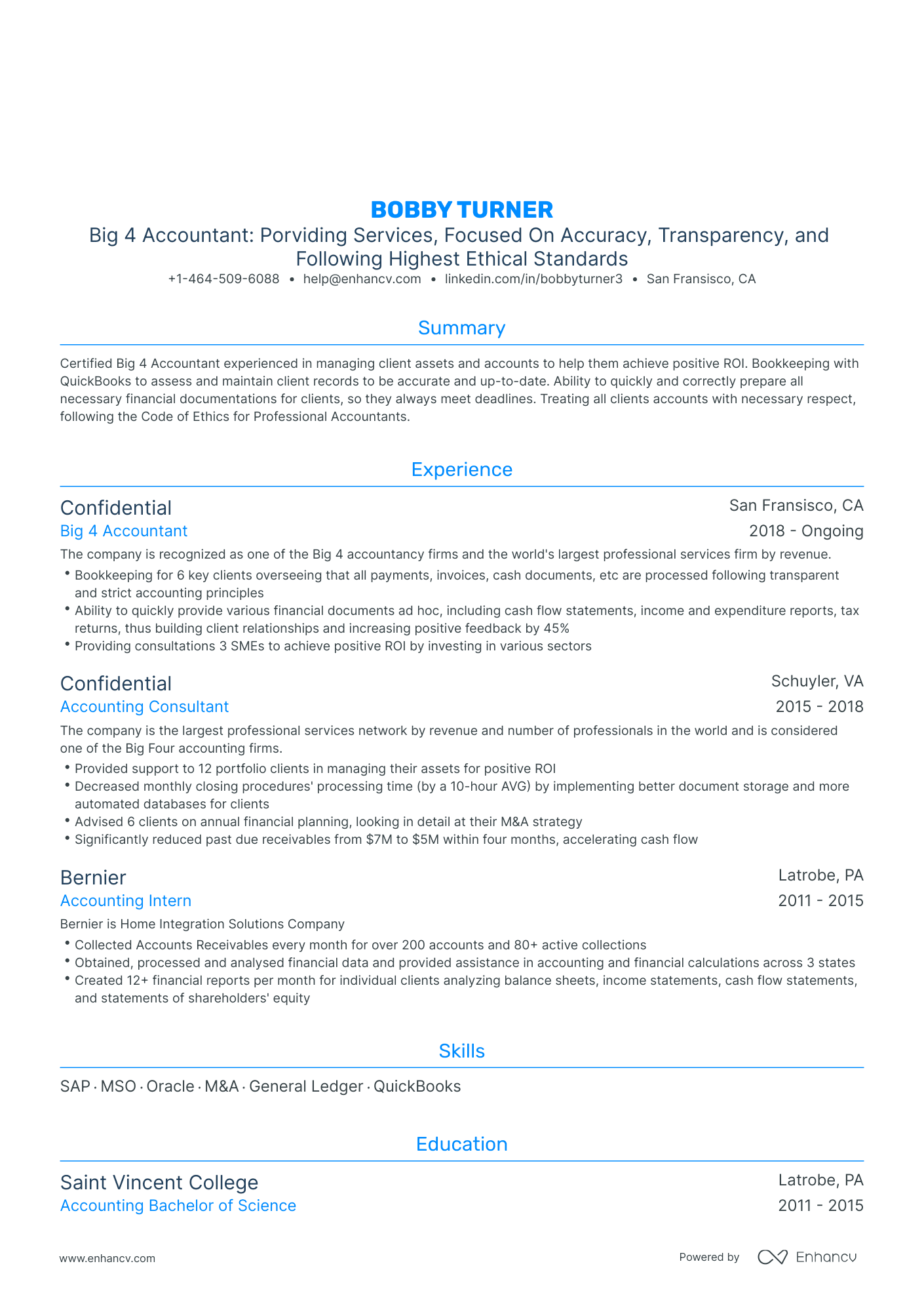 Traditional Big 4 Accounting Resume Template