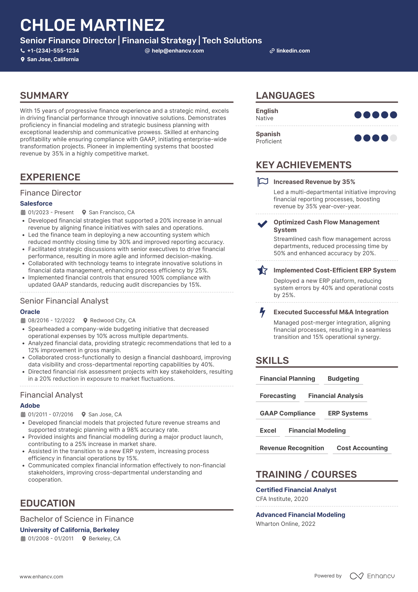 A resume example of a Senior Finance Director