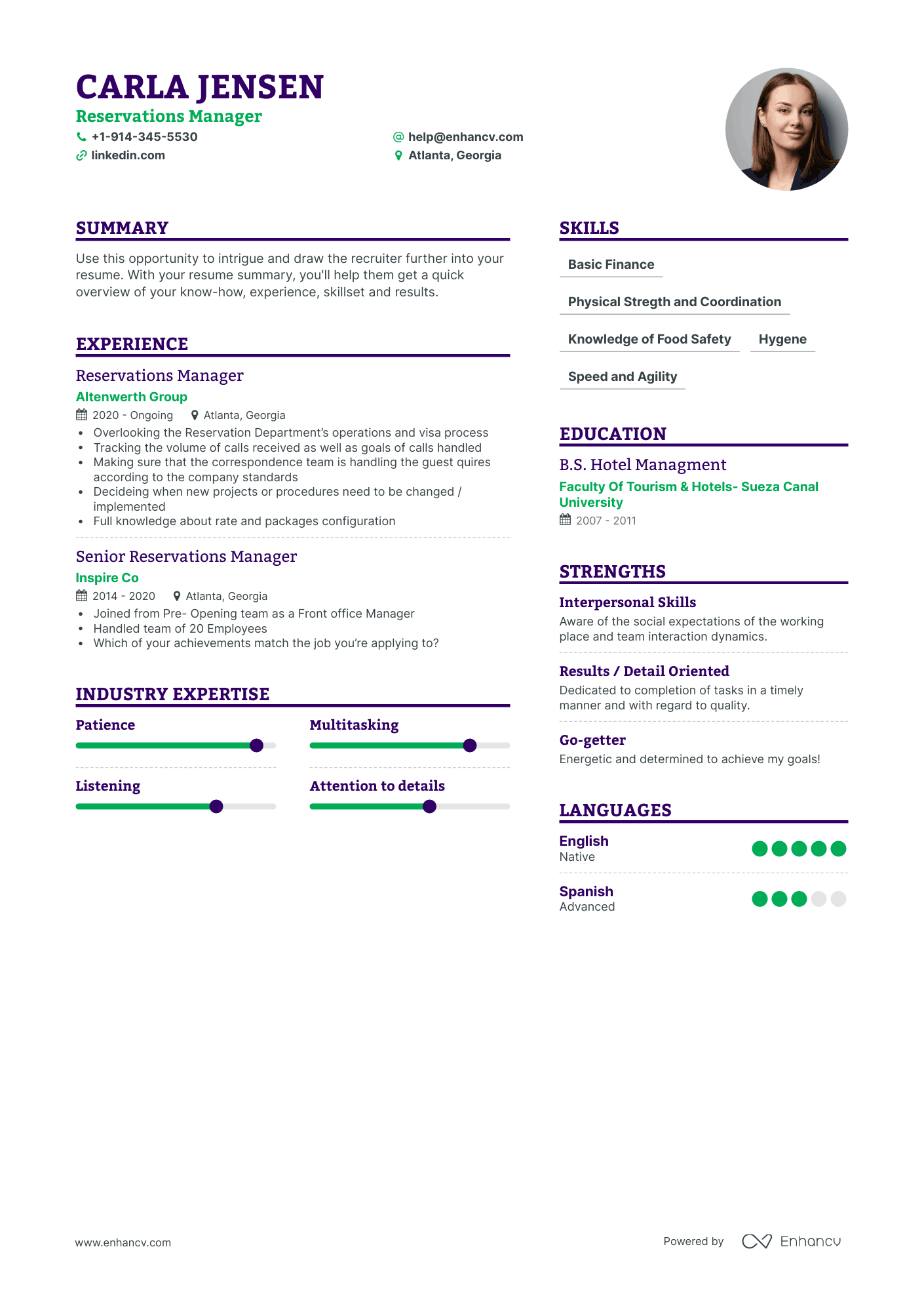 Reservations Manager Resume Examples & Guide for 2023 (Layout, Skills ...